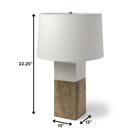 White Marble and Natural Wood Block Table or Desk Lamp By Homeroots - Image 6