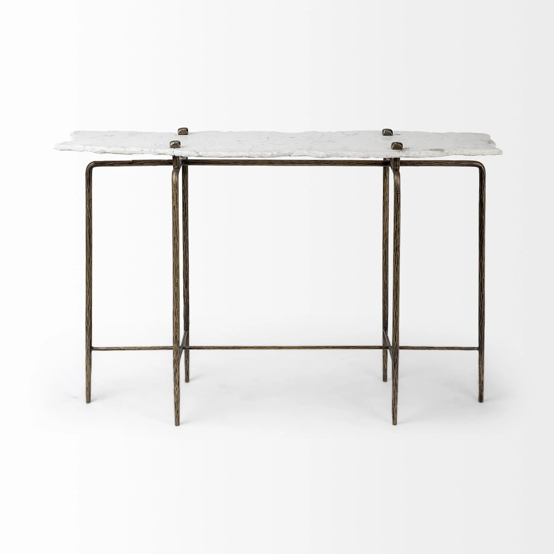 White Marble Console Table With Brass Toned Iron Base By Homeroots - Image 2