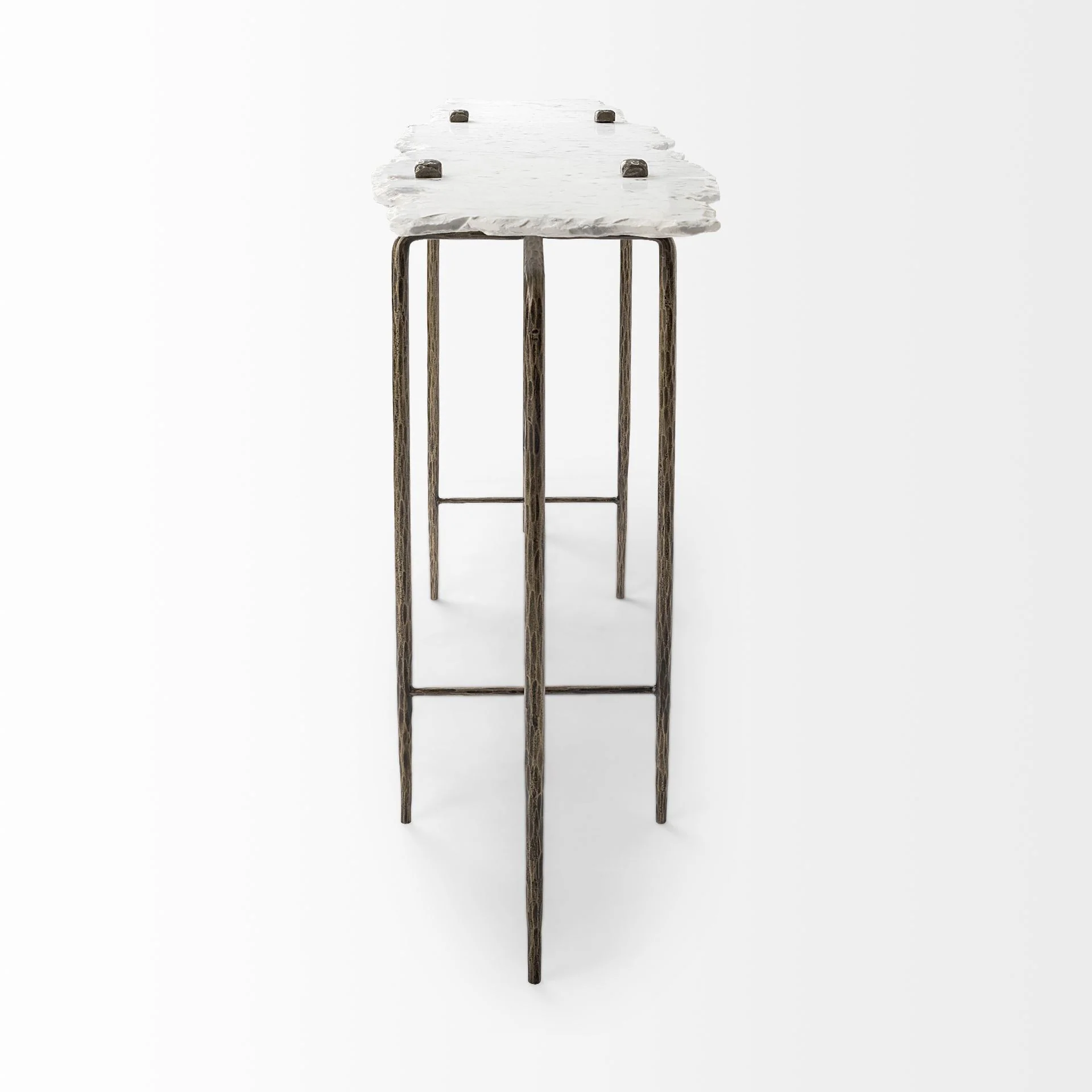 White Marble Console Table With Brass Toned Iron Base By Homeroots - Image 3