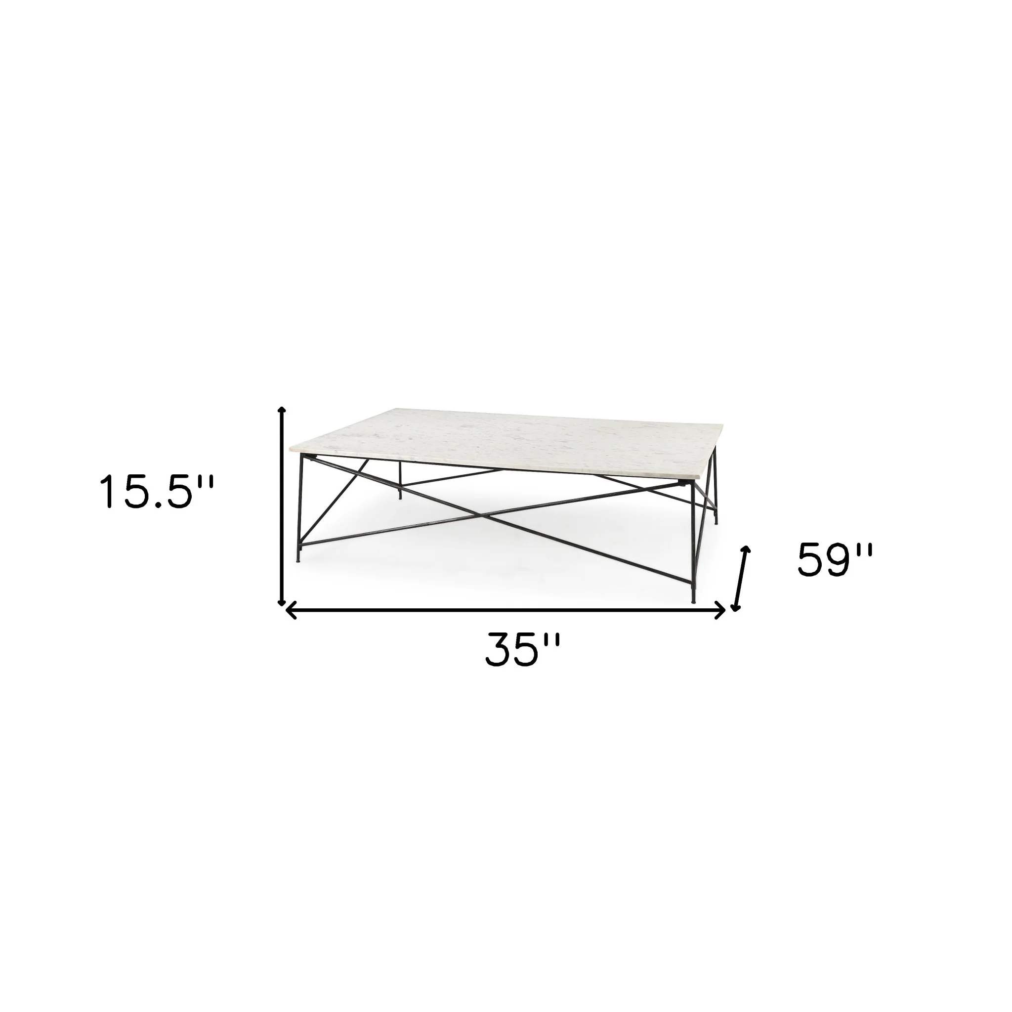 White Marble Criss Cross Base Coffee Table By Homeroots - Image 2
