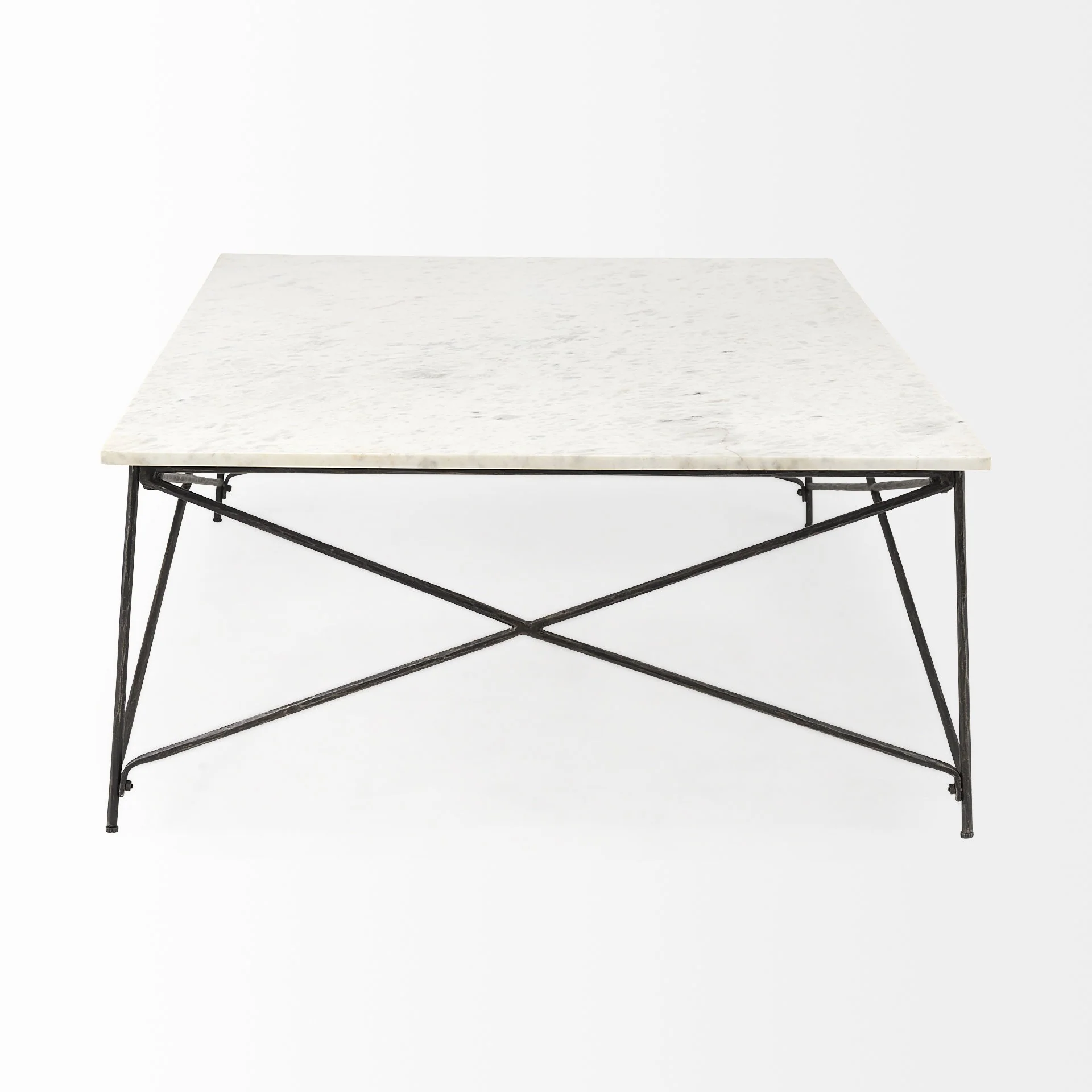 White Marble Criss Cross Base Coffee Table By Homeroots - Image 4