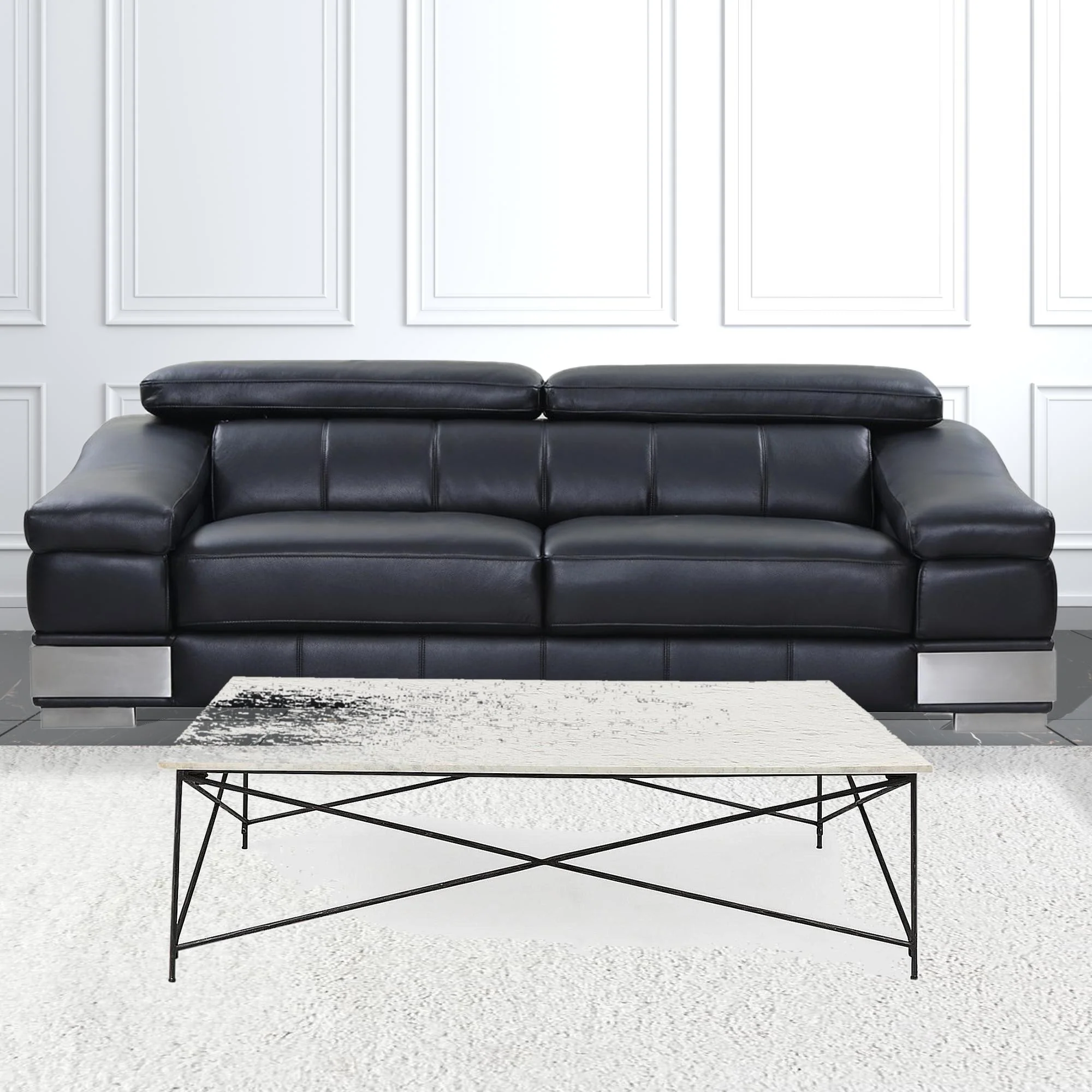 White Marble Criss Cross Base Coffee Table By Homeroots - Image 6