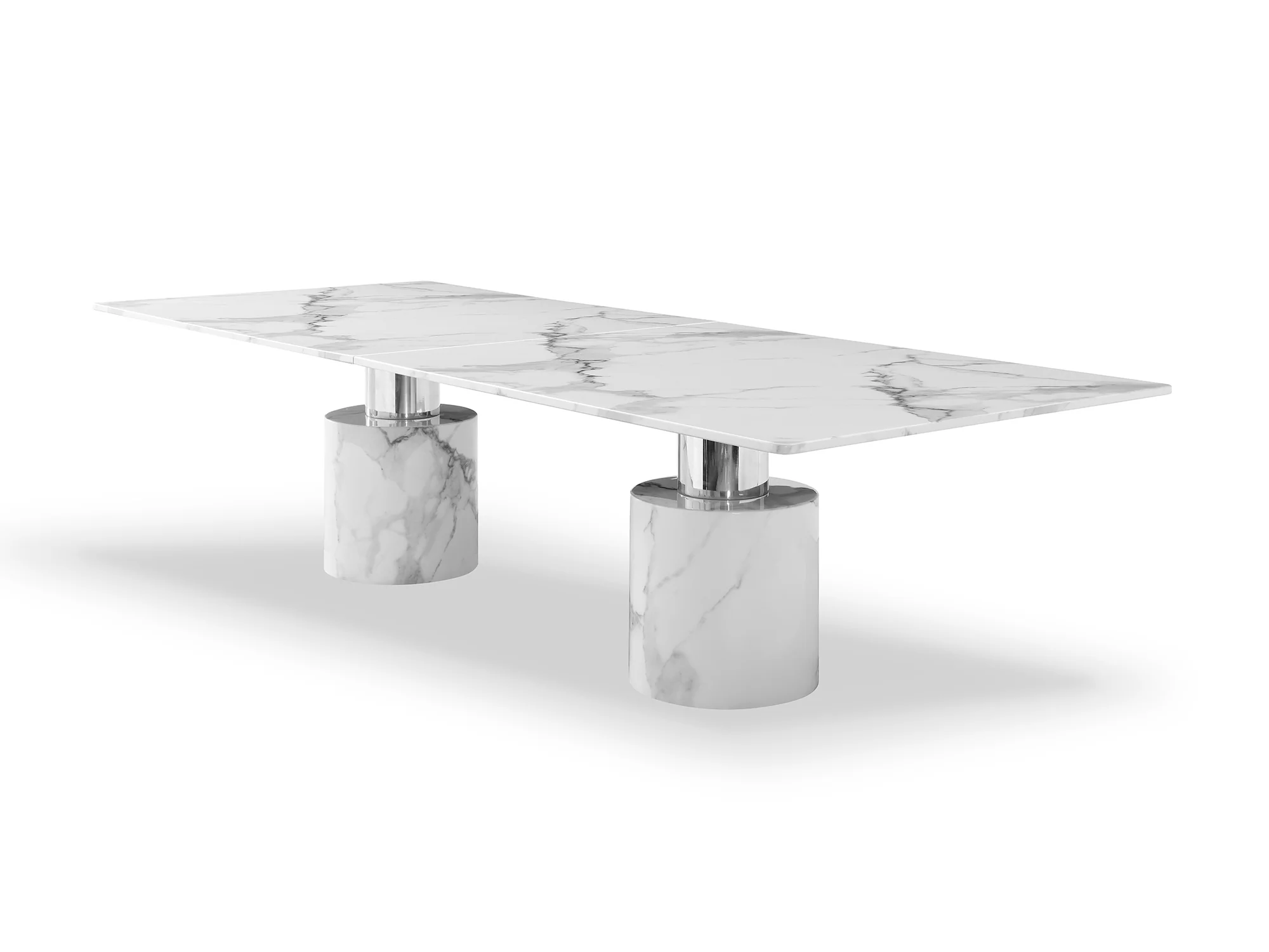 White Marble Double Pedestal Base Dining Table By Homeroots - Image 2