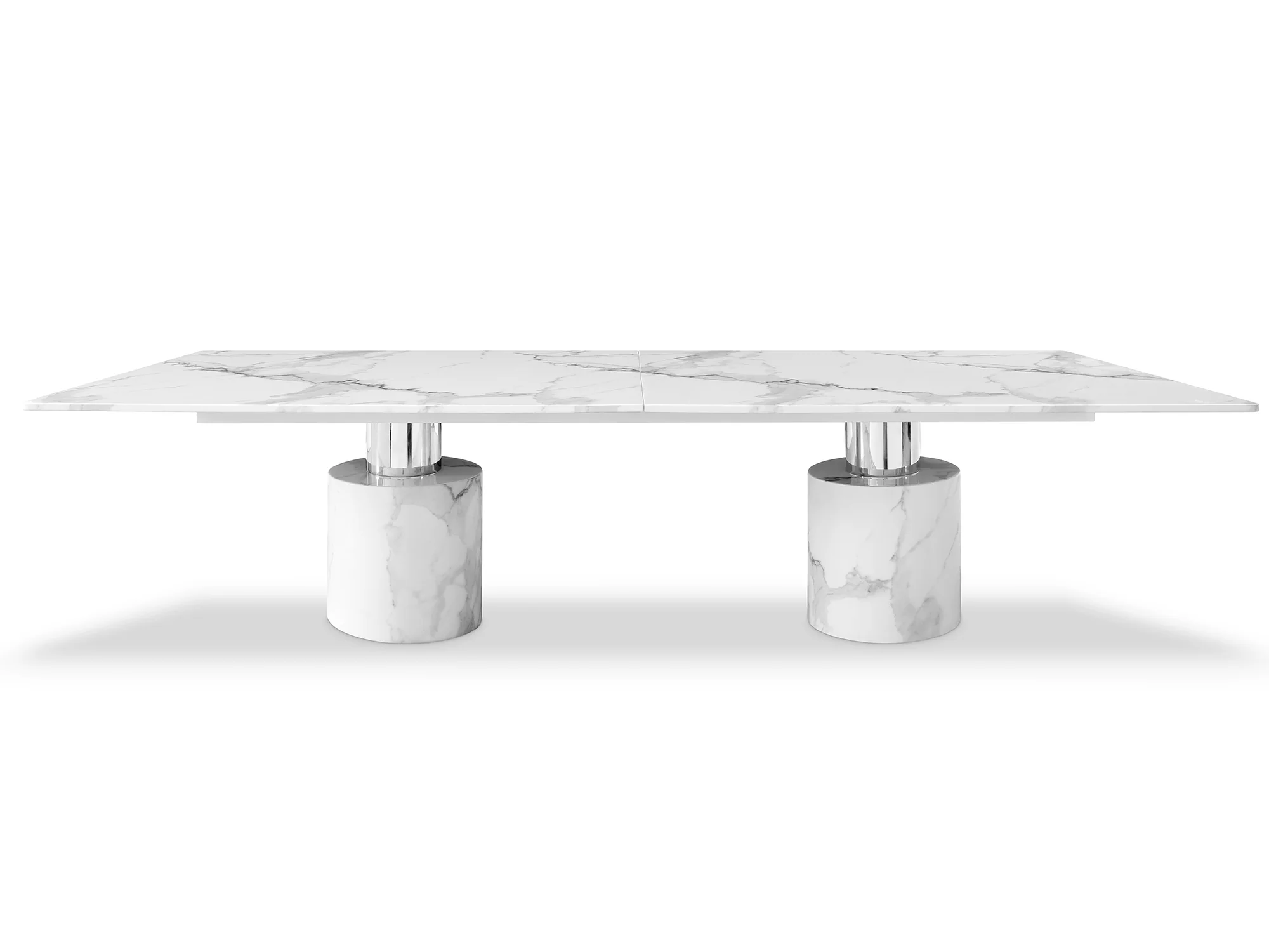 White Marble Double Pedestal Base Dining Table By Homeroots - Image 3