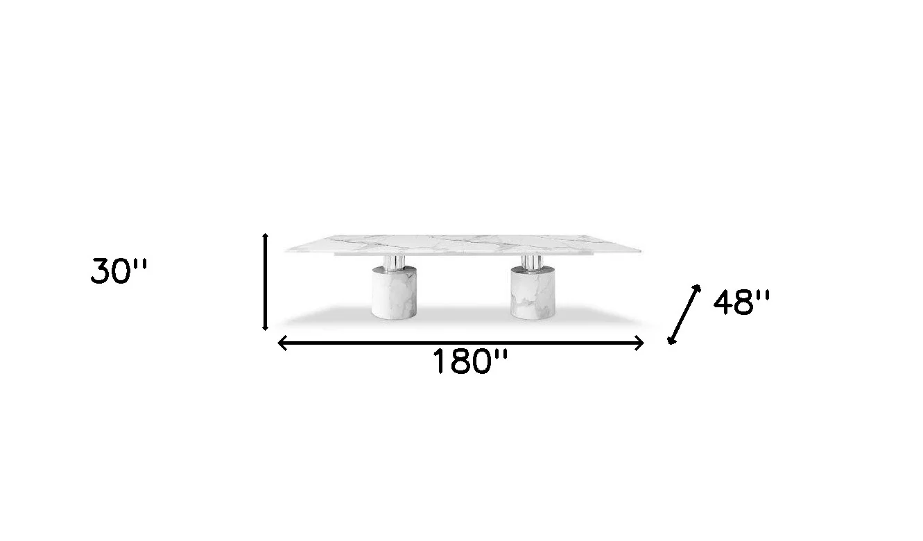 White Marble Double Pedestal Base Dining Table By Homeroots - Image 4