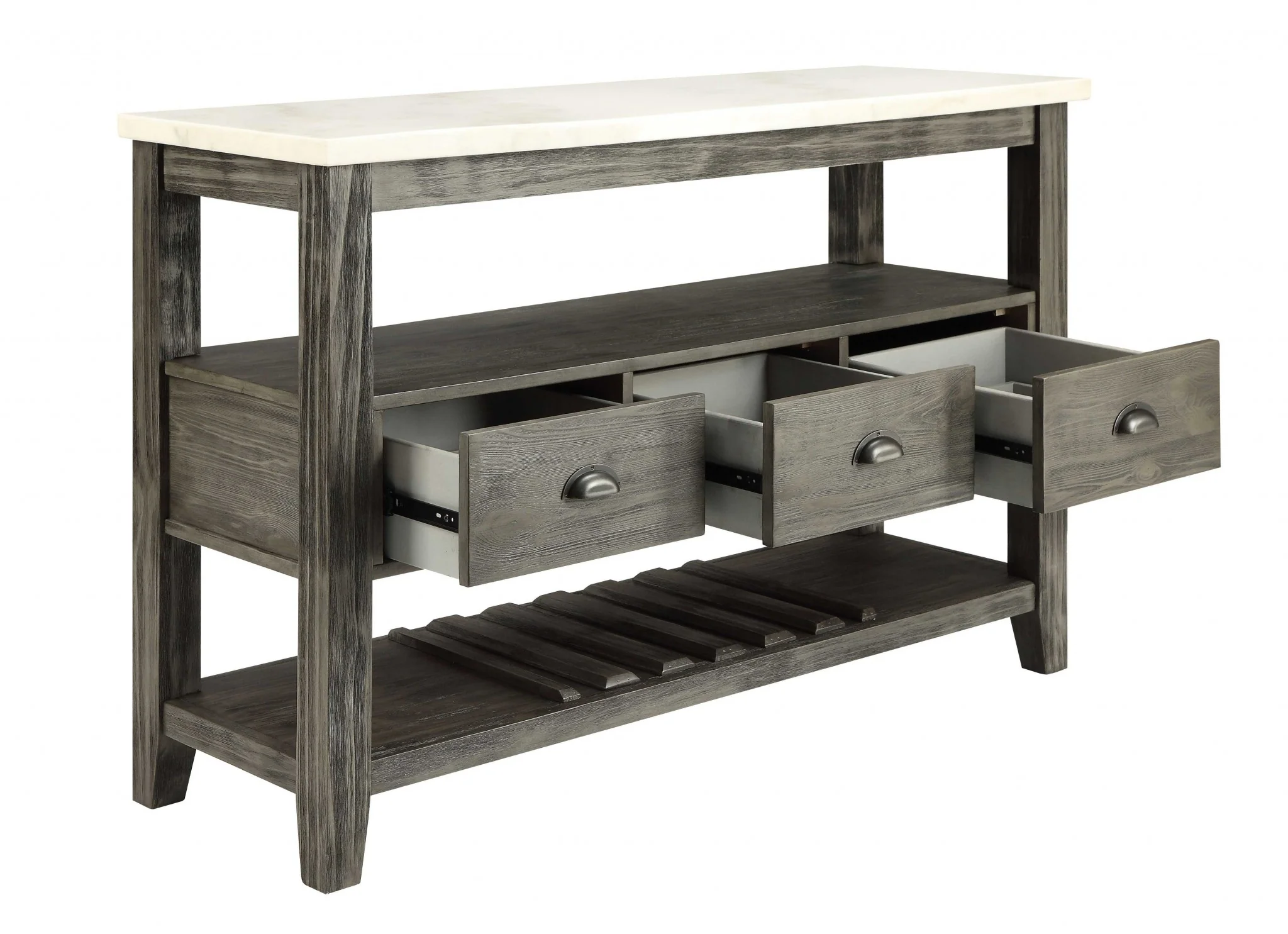 White Marble Gray Oak Wood Server By Homeroots - Image 2