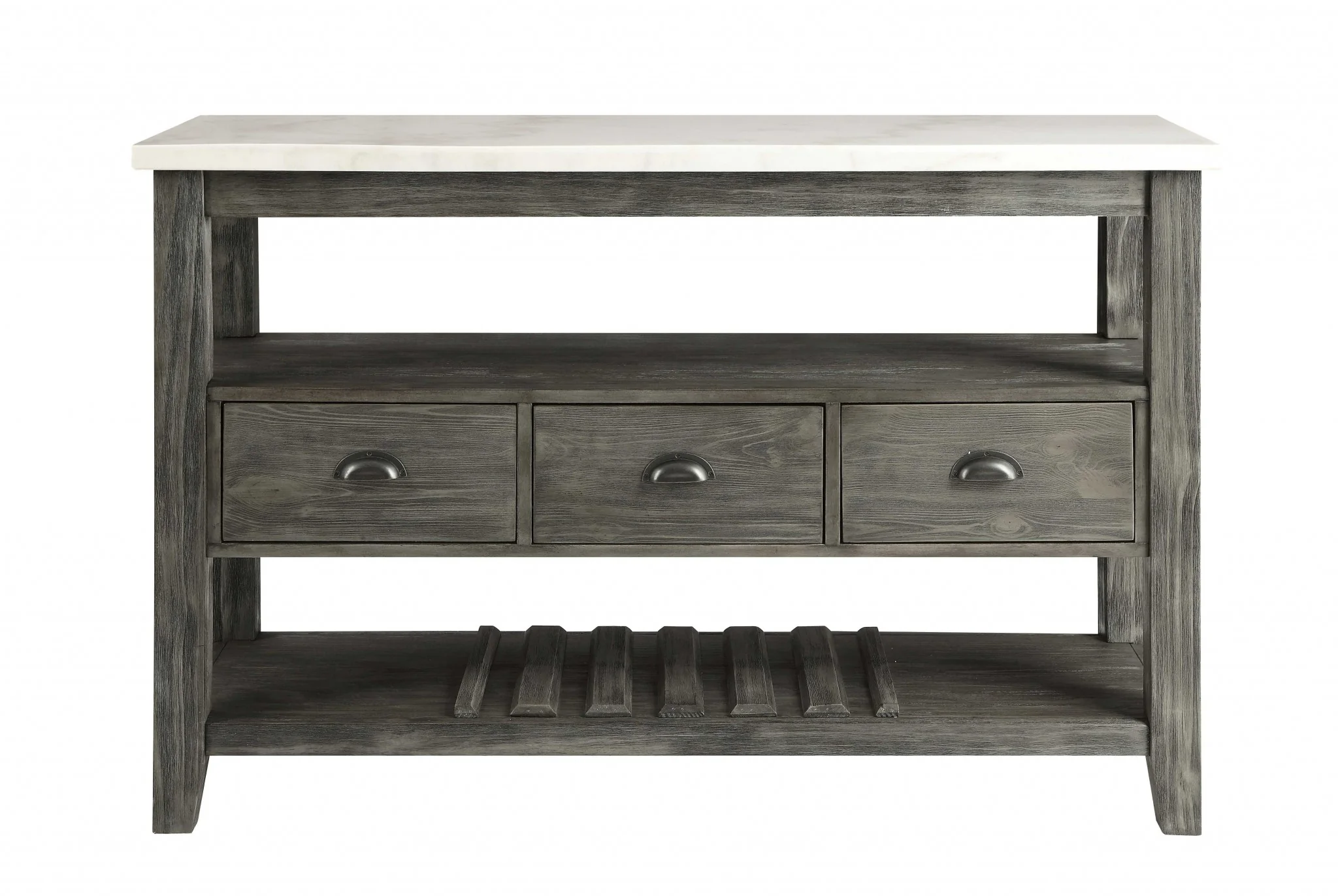 White Marble Gray Oak Wood Server By Homeroots - Image 3