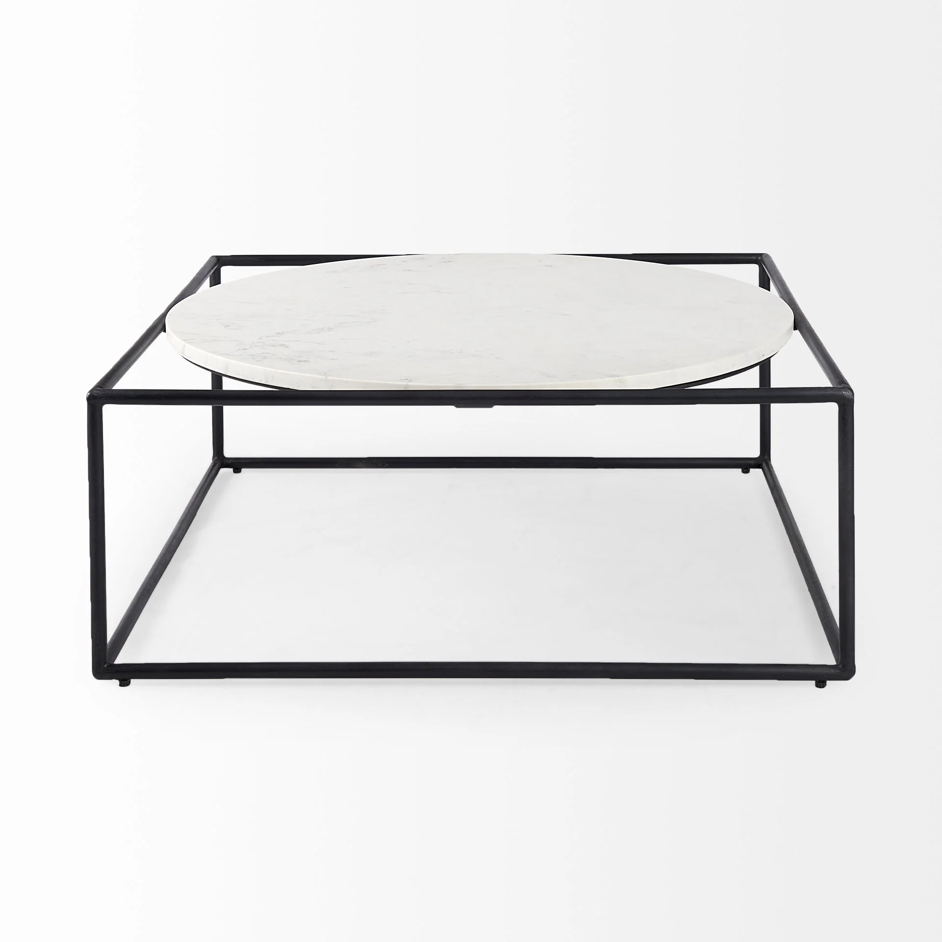 White Marble Metal Frame Round in Square Coffee Table By Homeroots - Image 3