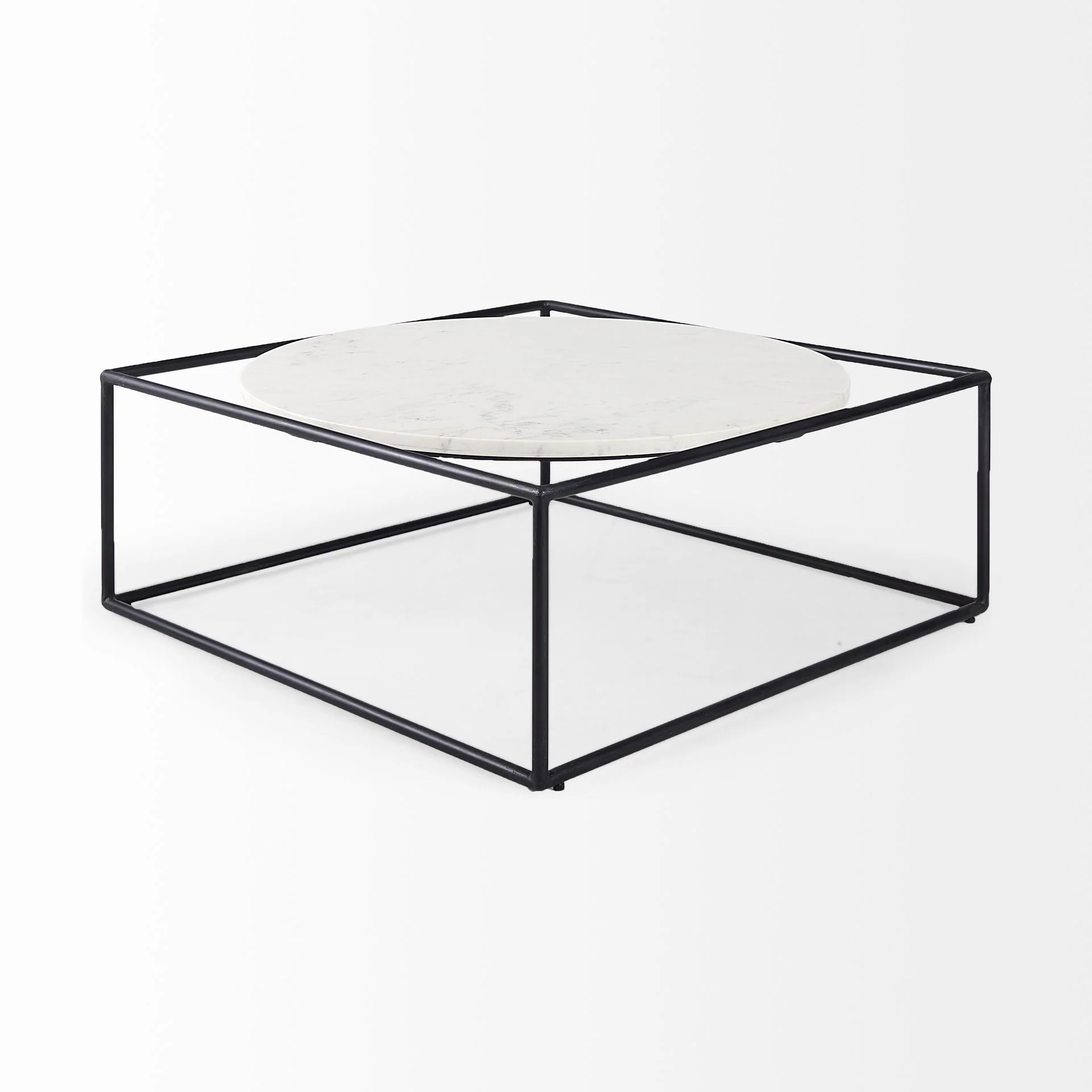 White Marble Metal Frame Round in Square Coffee Table By Homeroots - Image 4