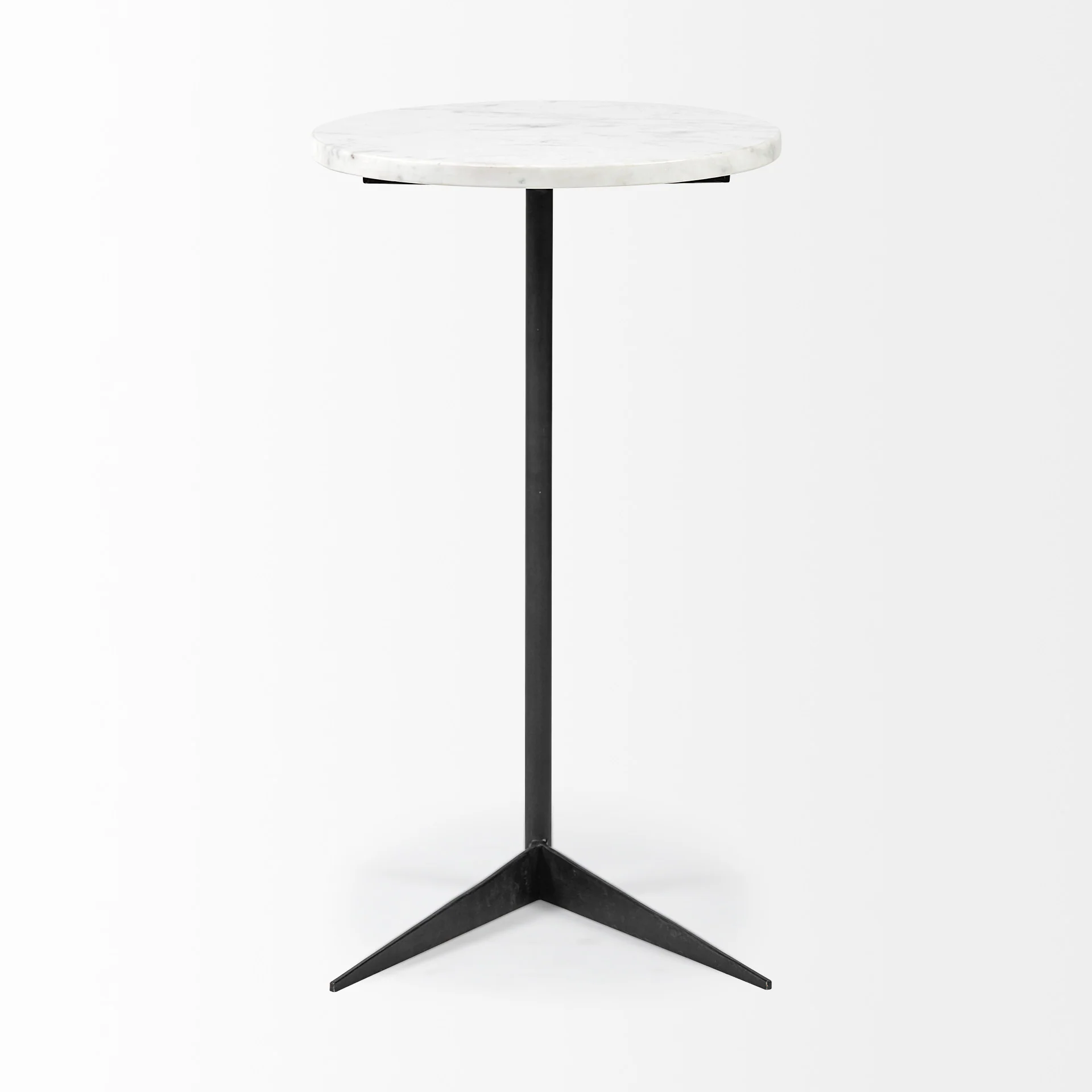 White Marble Round Top Accent Table with Black Iron Base By Homeroots - Image 2