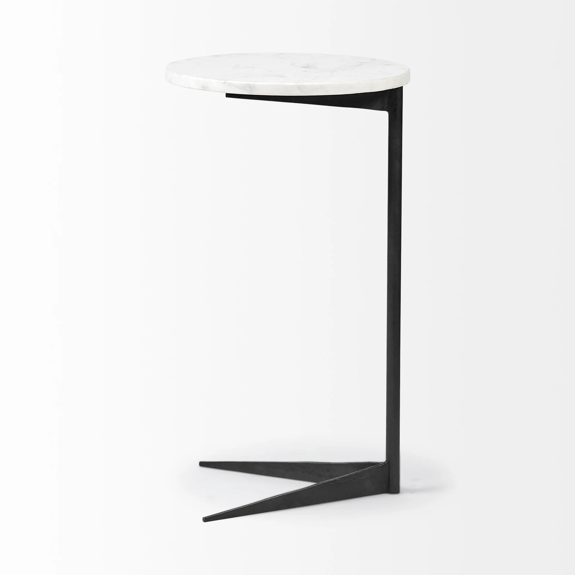 White Marble Round Top Accent Table with Black Iron Base By Homeroots - Image 3