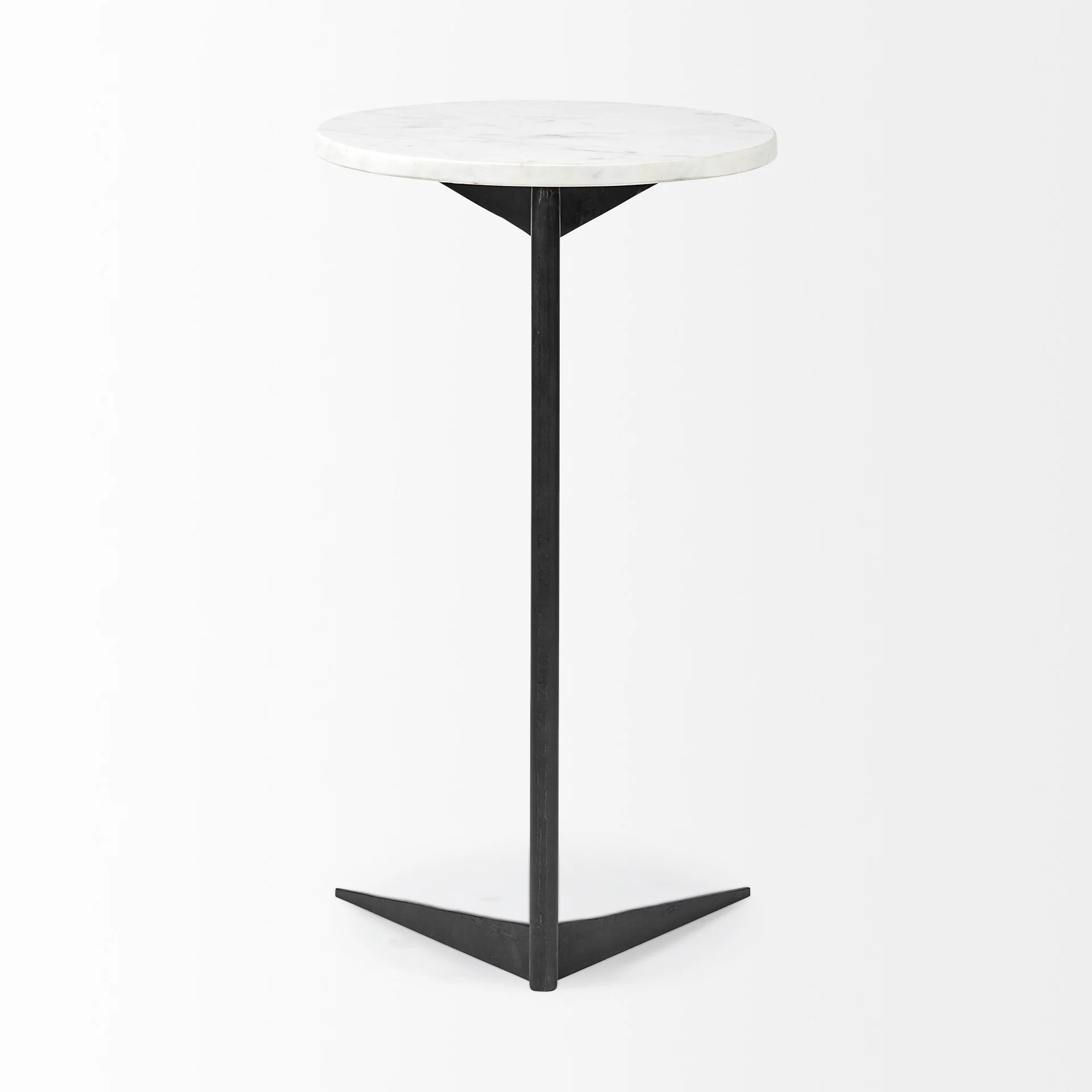 White Marble Round Top Accent Table with Black Iron Base By Homeroots - Image 4