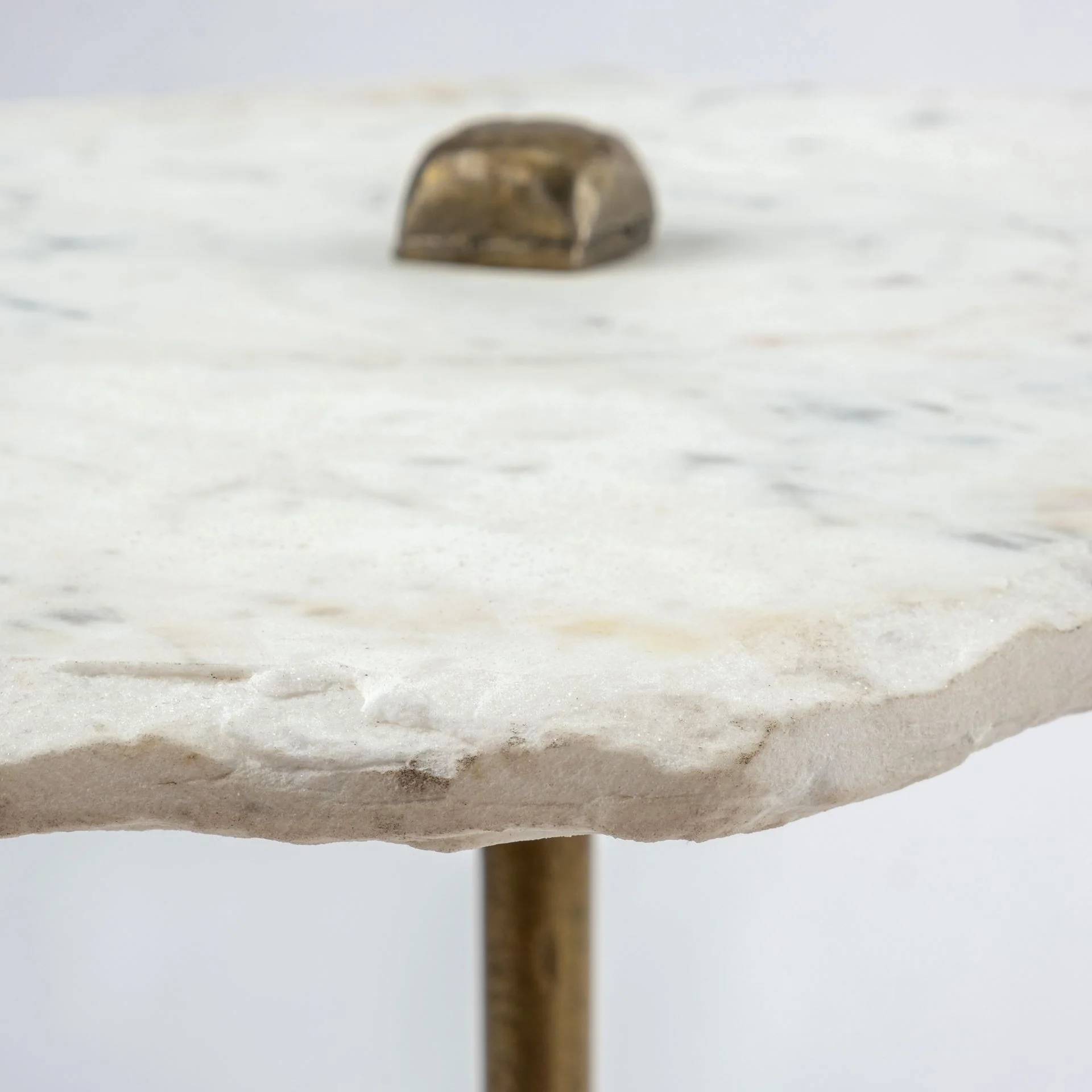 White Marble Top Accent Table with Triangluar Gold Iron Base By Homeroots - Image 3
