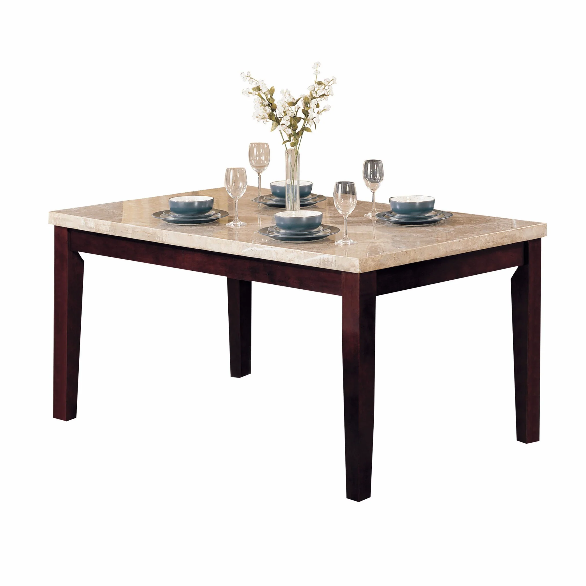 White Marble Walnut Wood Dining Table By Homeroots - Image 2