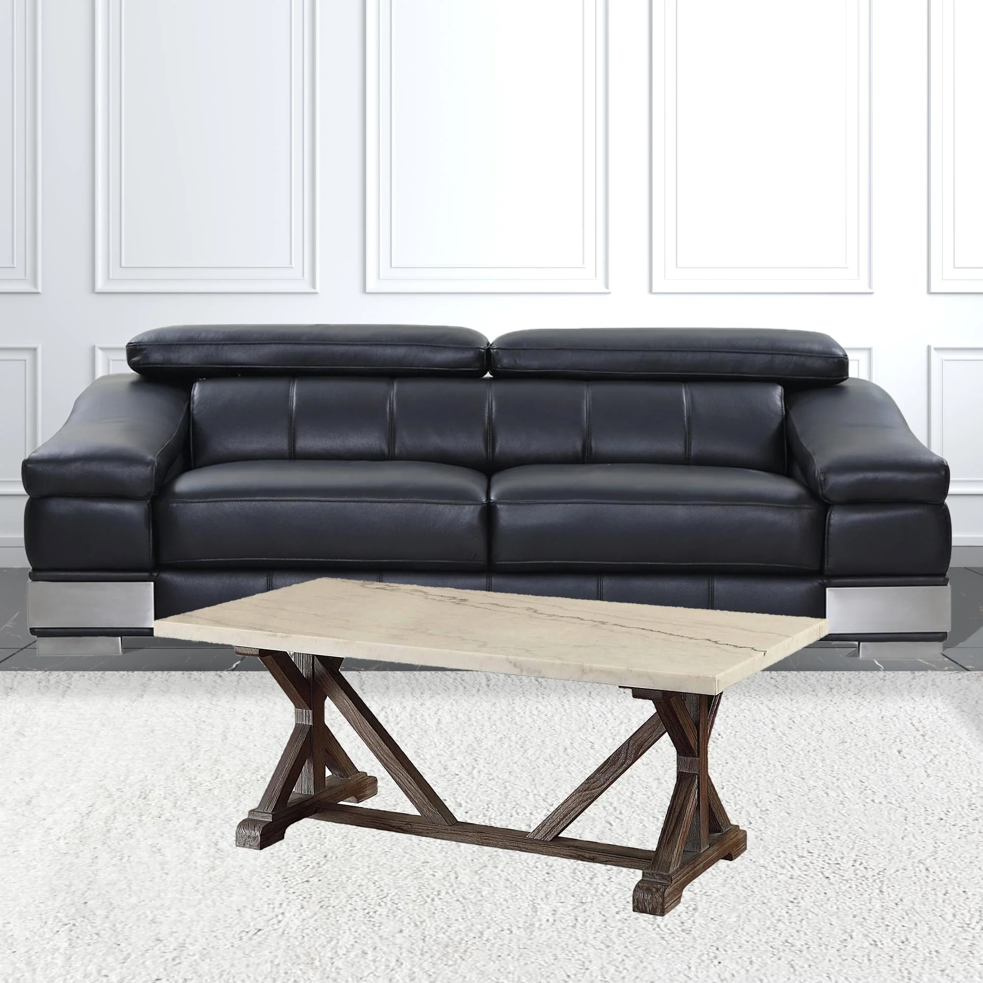 White Marble Weathered Espresso Wood Coffee Table By Homeroots - Image 2