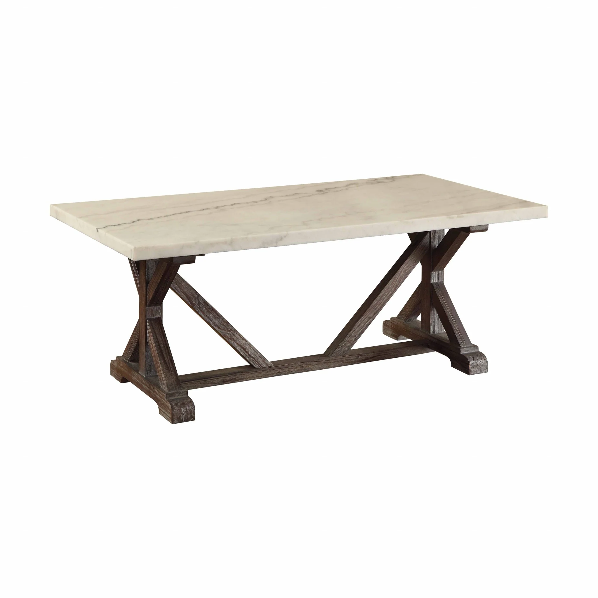 White Marble Weathered Espresso Wood Coffee Table By Homeroots - Image 3