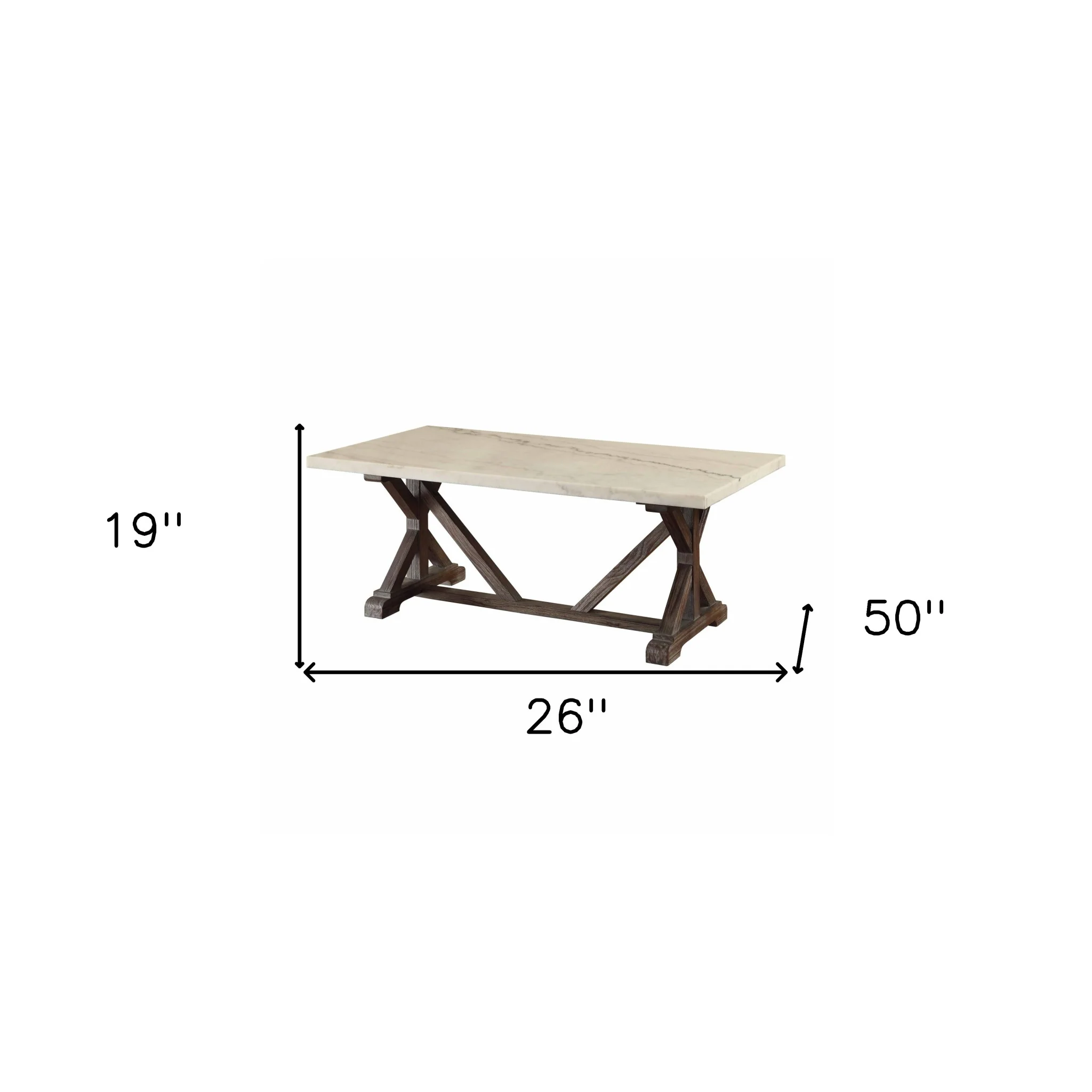 White Marble Weathered Espresso Wood Coffee Table By Homeroots - Image 4