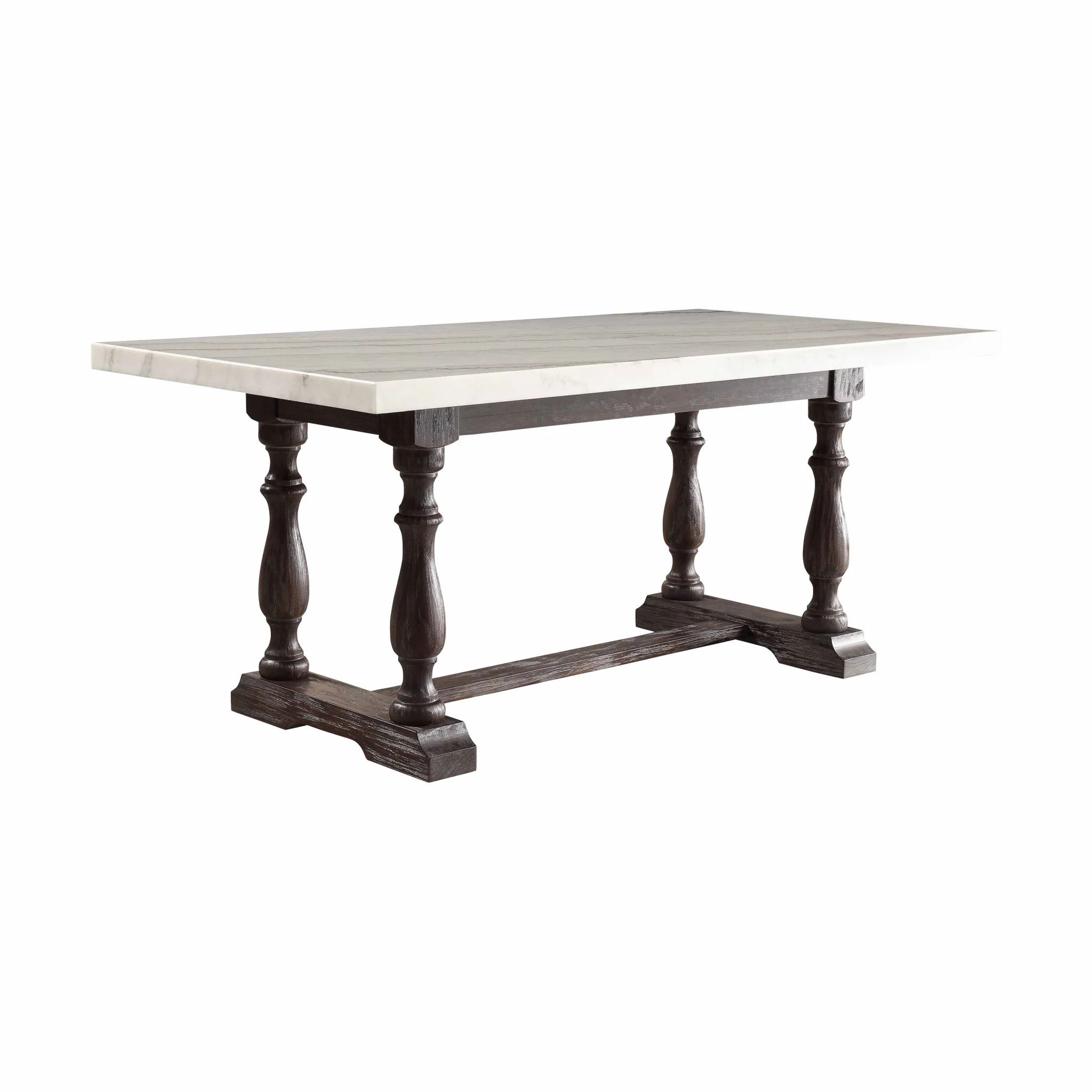 White Marble Weathered Espresso Wood Dining Table By Homeroots - Image 2
