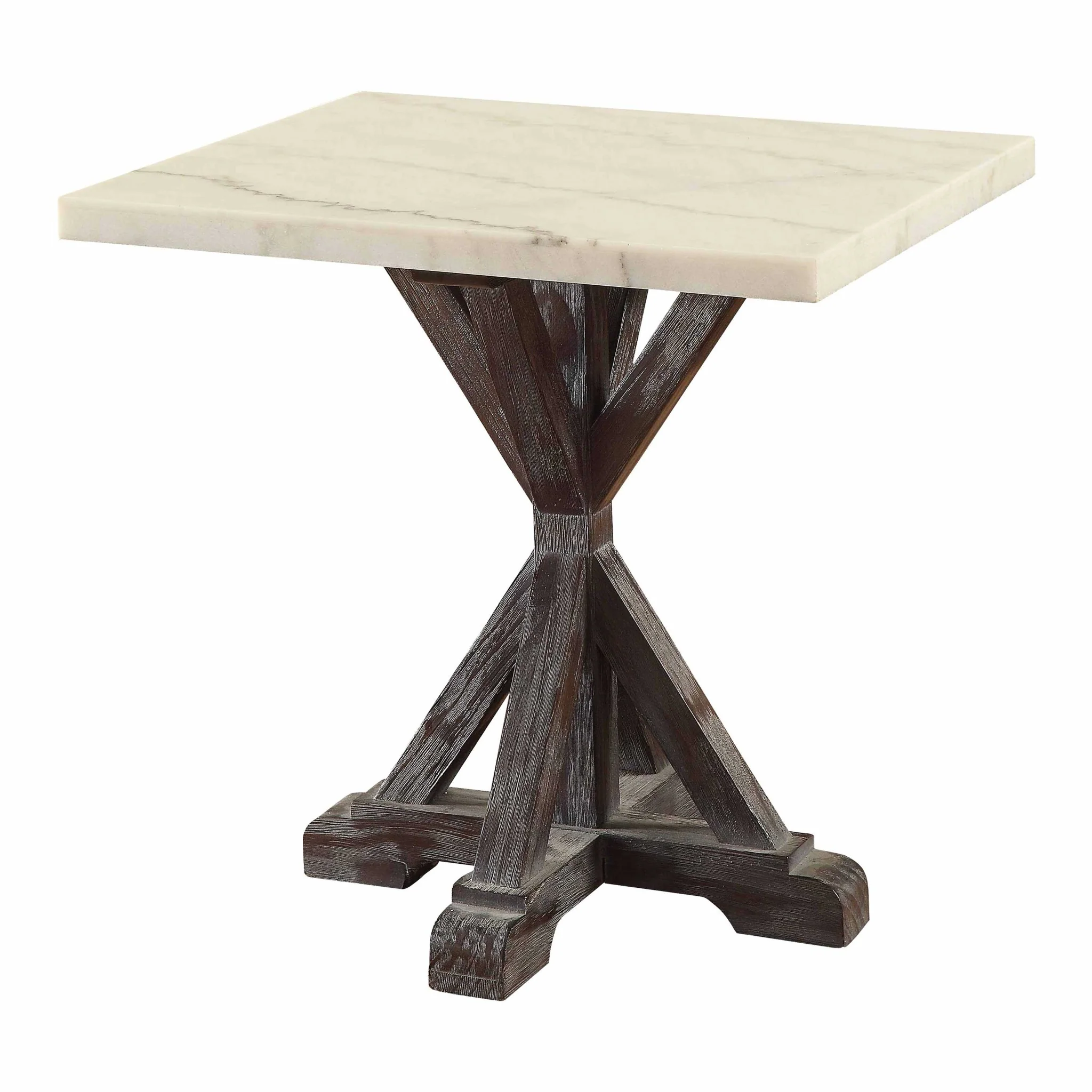 White Marble Weathered Espresso Wood End Table By Homeroots - Image 2