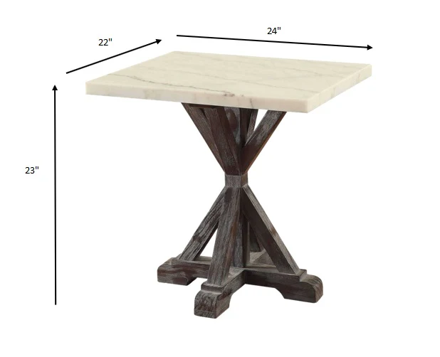 White Marble Weathered Espresso Wood End Table By Homeroots - Image 3