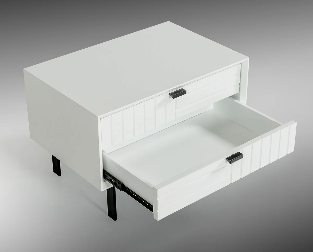 White Matte Contemporary Nightstand With Two Drawers By Homeroots - Image 3