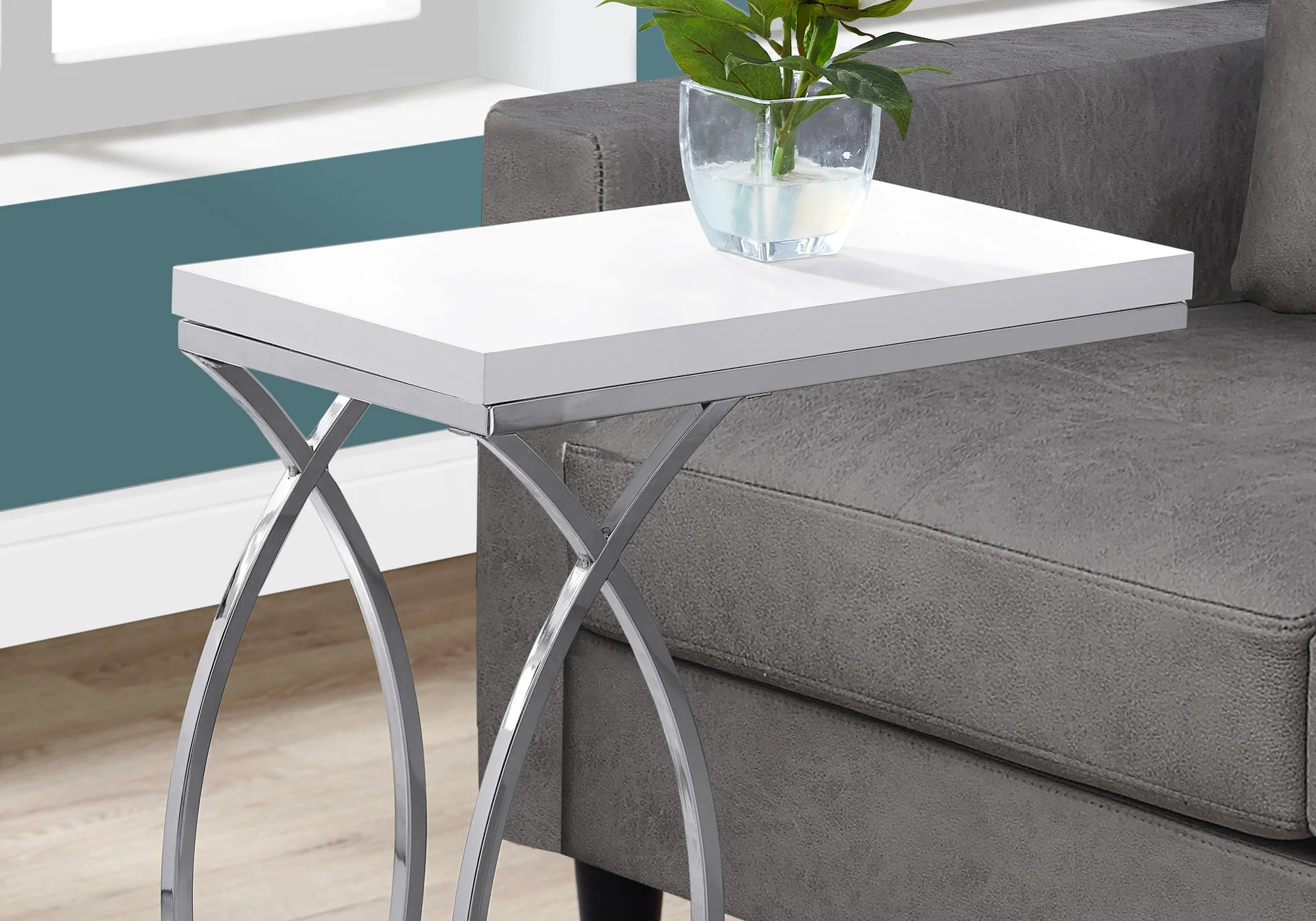 White Mdf Metal Accent Table By Homeroots - Image 2