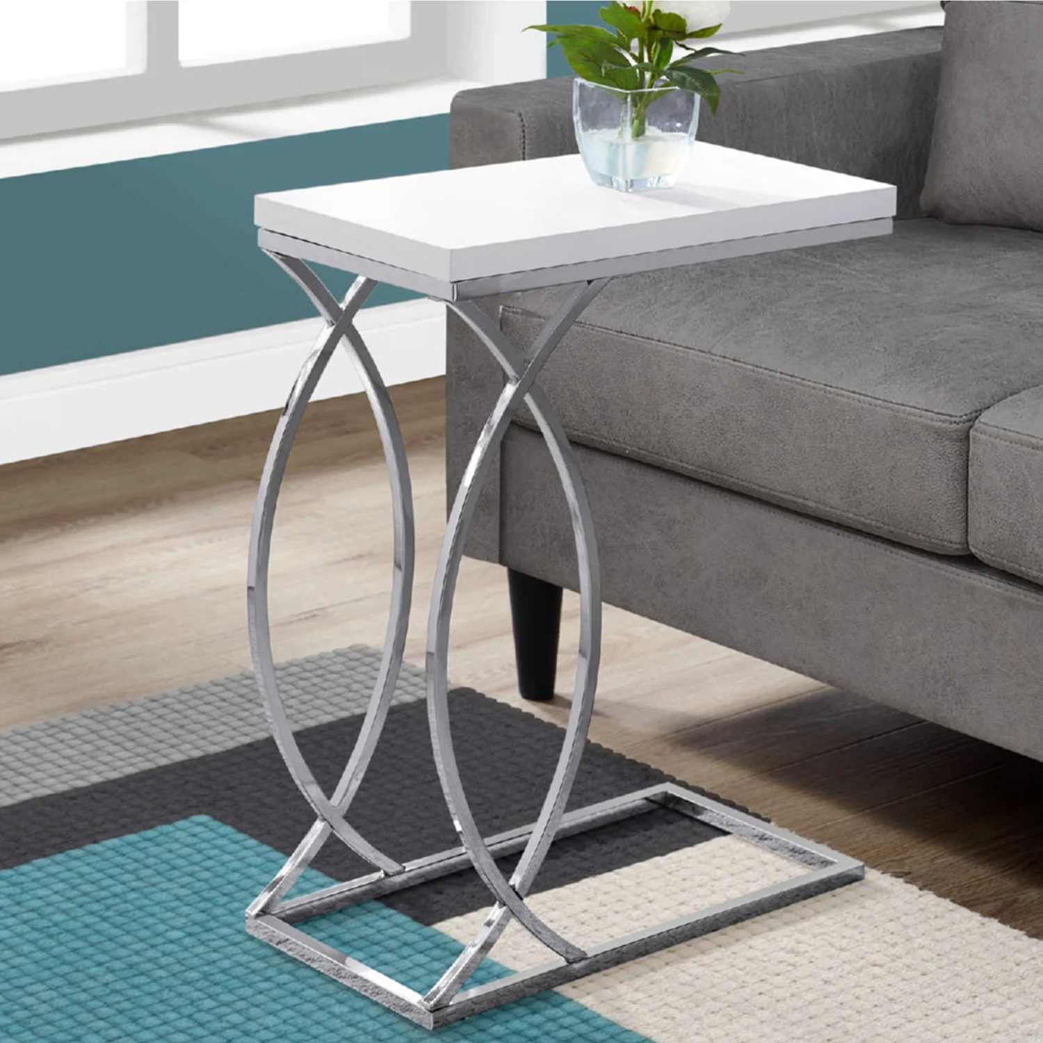 White Mdf Metal Accent Table By Homeroots - Image 5