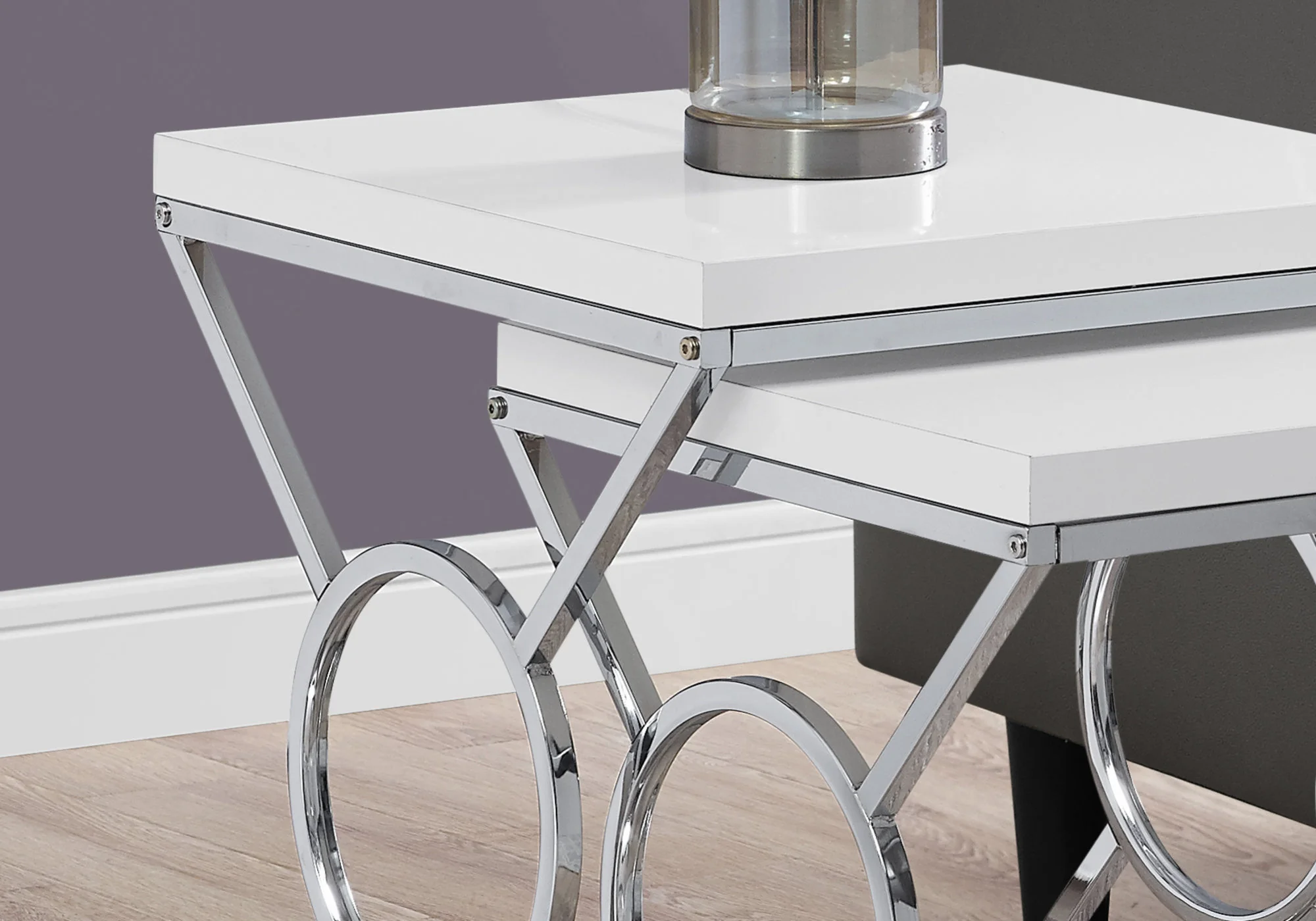 White Metal 2pcs Nesting Table Set By Homeroots - Image 2