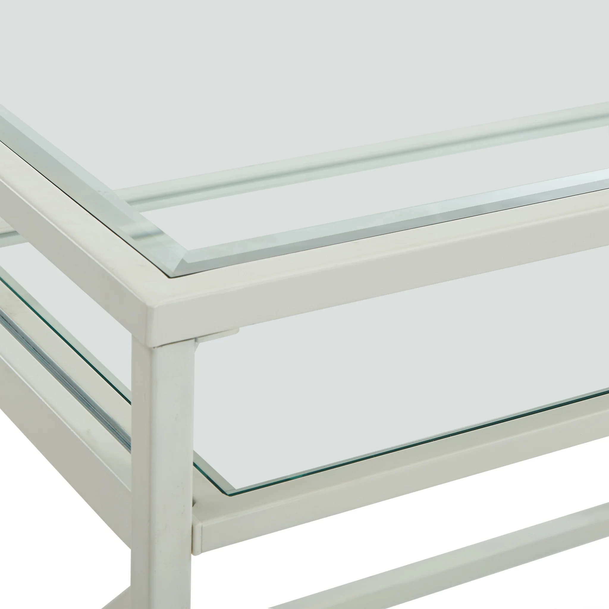 White Metal and Glass Compact Desk By Homeroots - Image 2