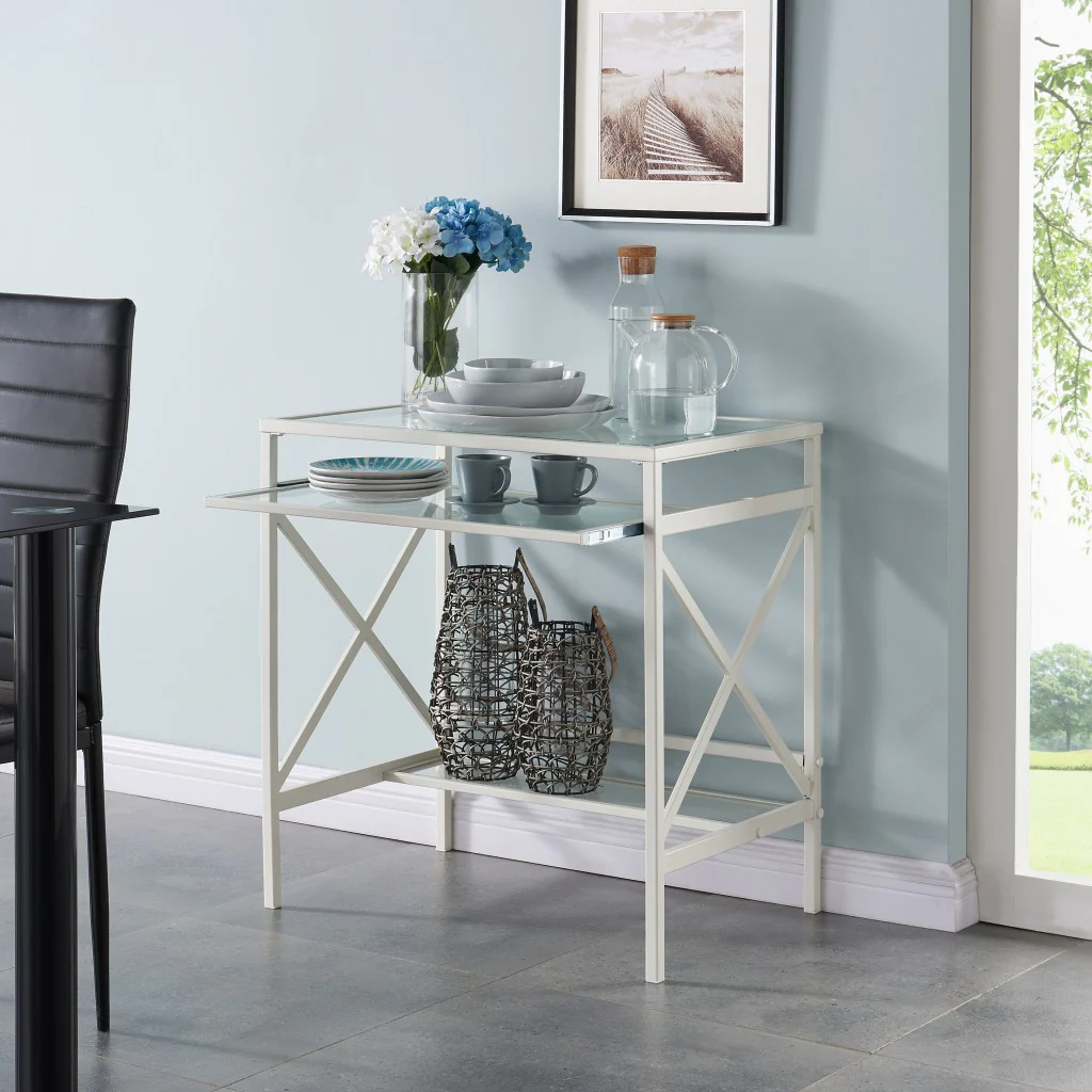 White Metal and Glass Compact Desk By Homeroots - Image 3