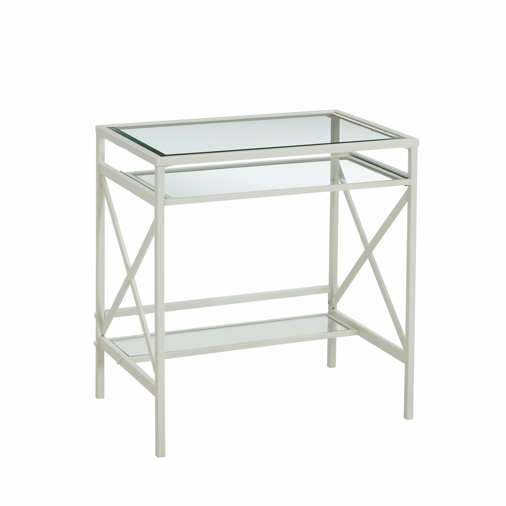 White Metal and Glass Compact Desk By Homeroots - Image 5