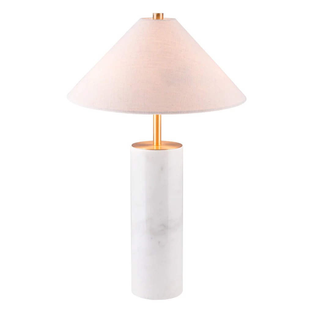 White Metal Bedside Table Lamp With Beige Empire Shade By Homeroots - Image 3