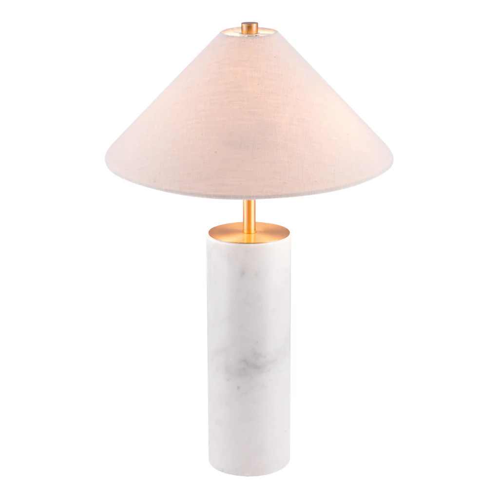 White Metal Bedside Table Lamp With Beige Empire Shade By Homeroots - Image 4
