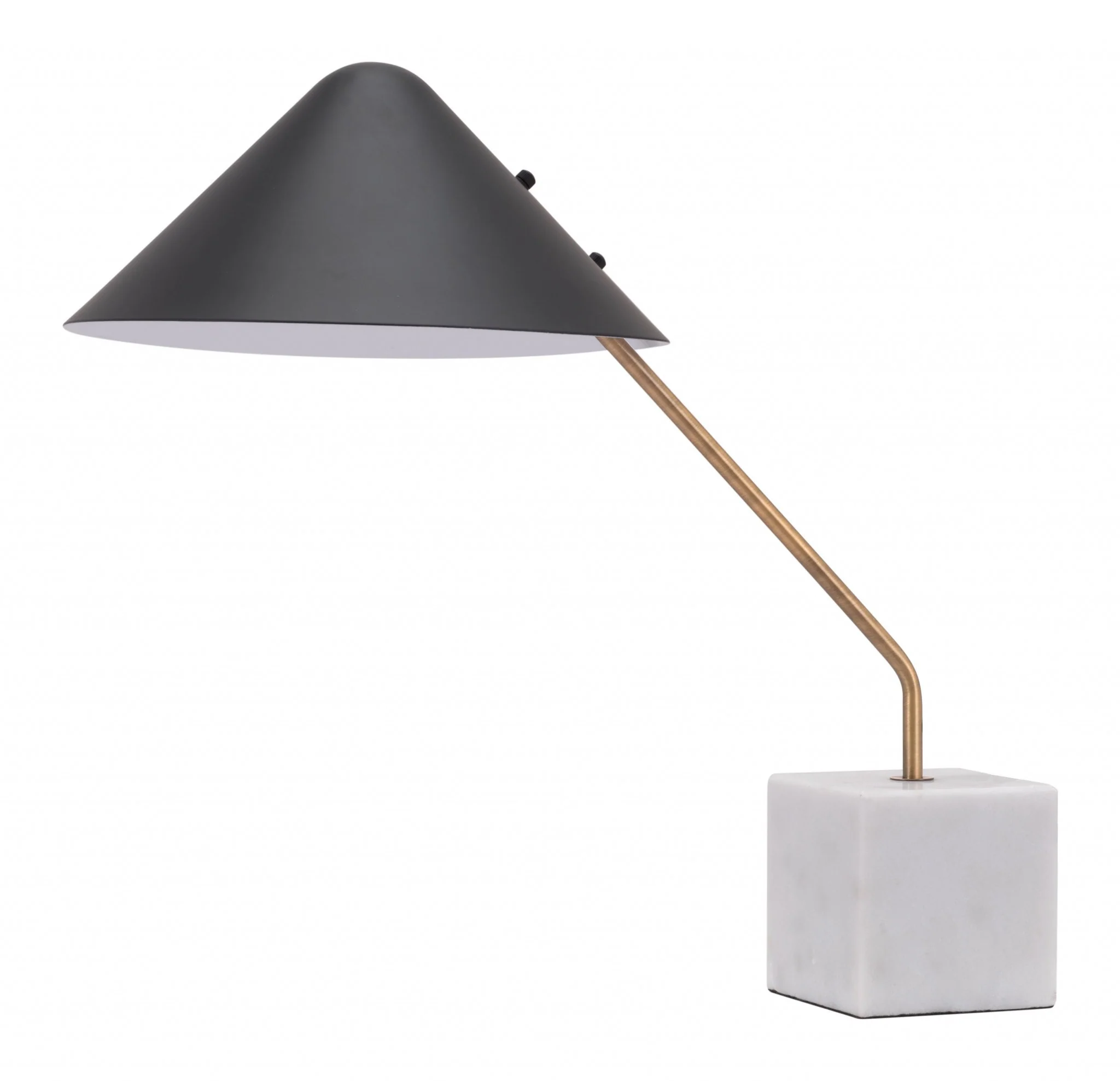 White Metal Bedside Table Lamp With Black Cone Shade By Homeroots - Image 2