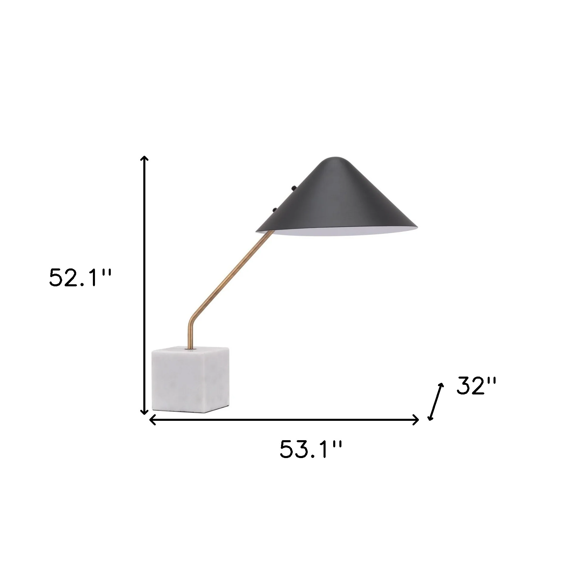 White Metal Bedside Table Lamp With Black Cone Shade By Homeroots - Image 4