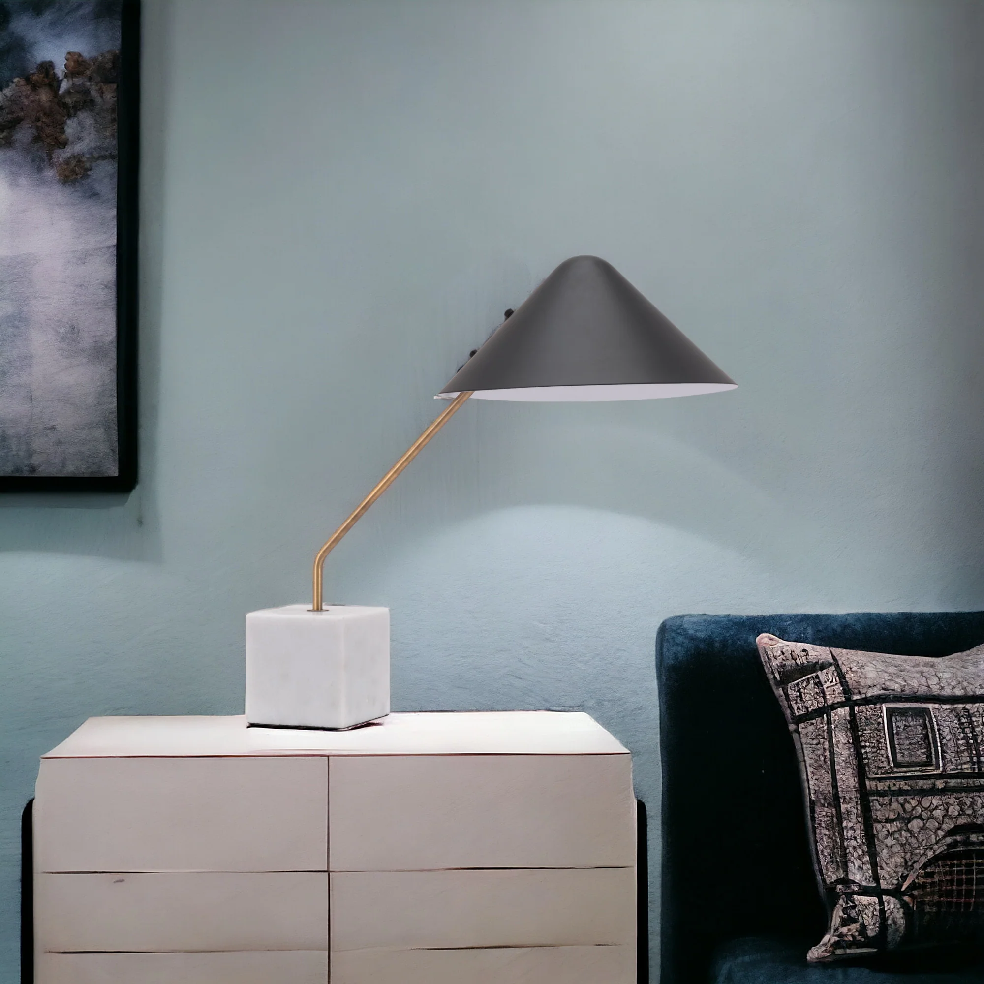 White Metal Bedside Table Lamp With Black Cone Shade By Homeroots - Image 6
