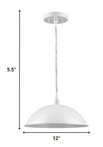 White Metal Hanging Light with Dome Shade By Homeroots - Image 2