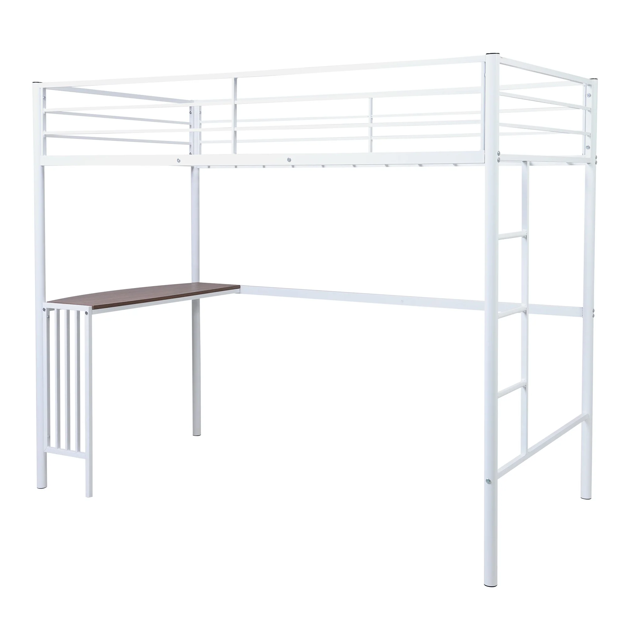 White Metal Twin Size Loft Bed With Desk By Homeroots - Image 3