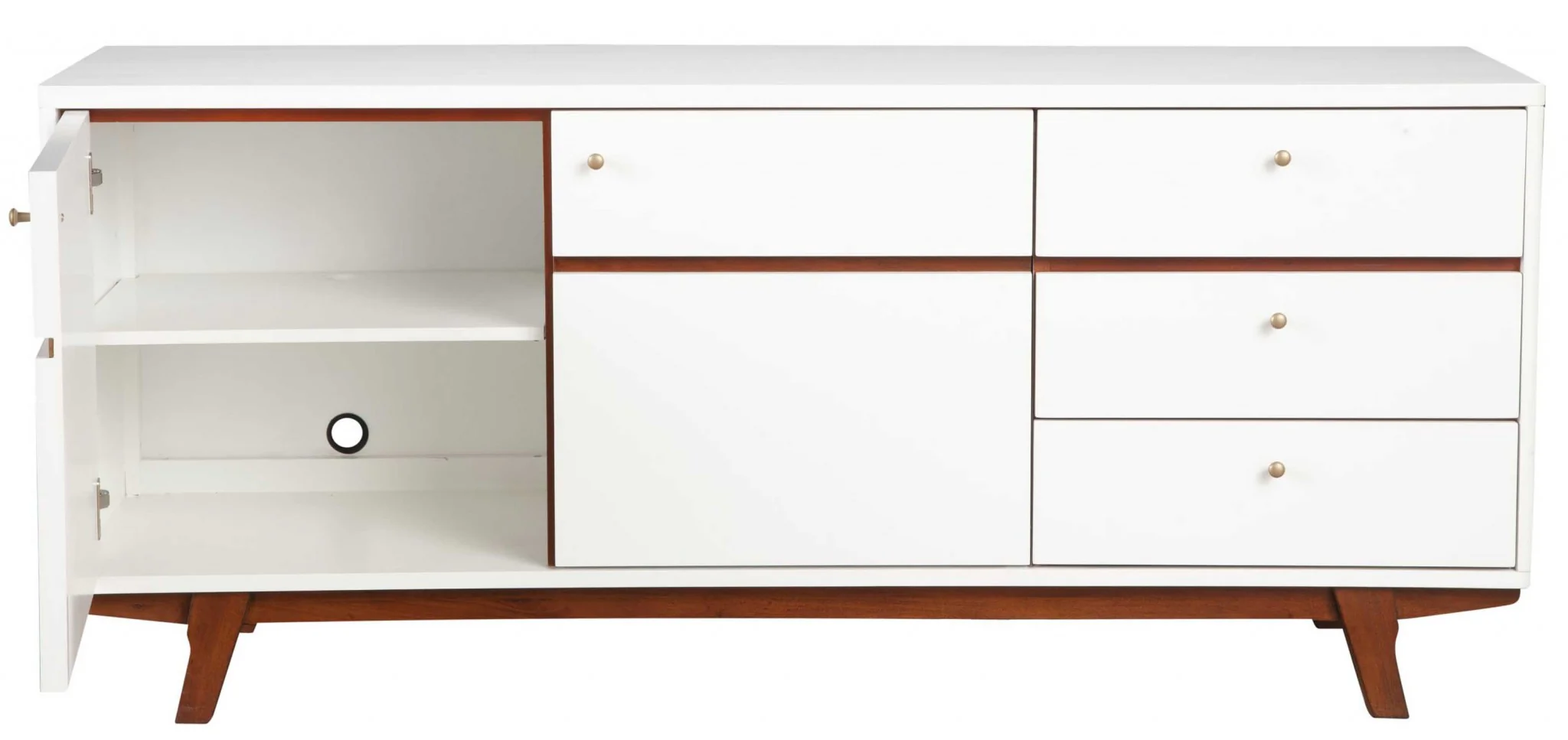 White Mid Century Mod TV Console with Acorn Accents By Homeroots - Image 4