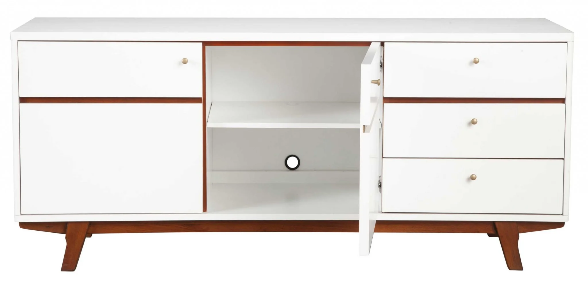 White Mid Century Mod TV Console with Acorn Accents By Homeroots - Image 5