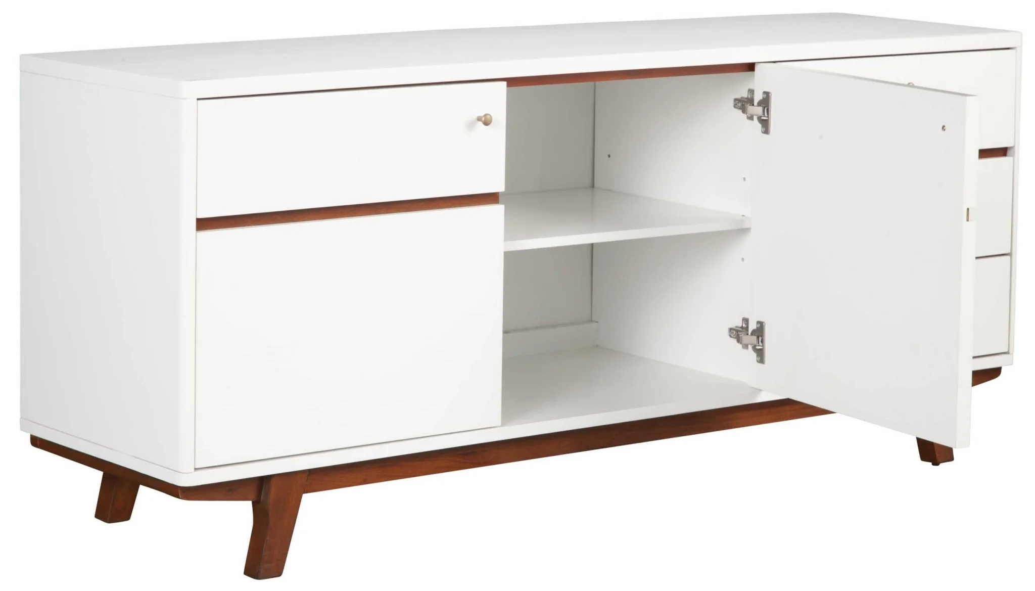 White Mid Century Mod TV Console with Acorn Accents By Homeroots - Image 6