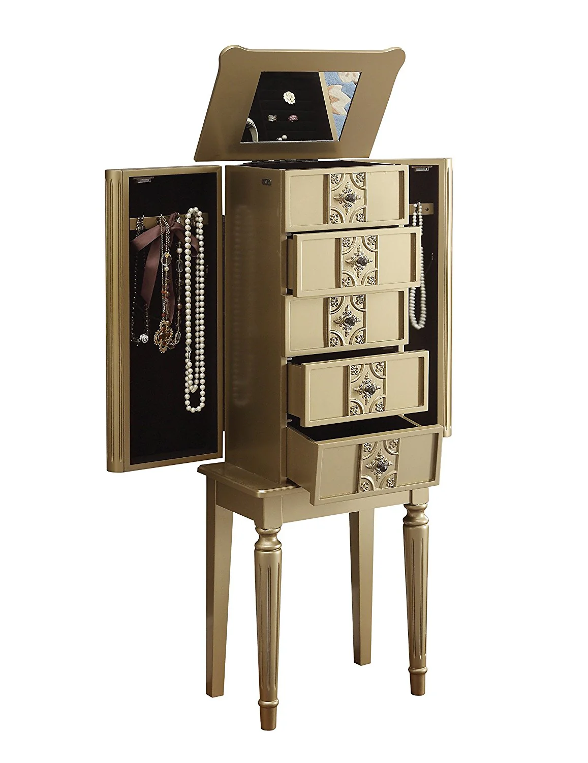 White Mirror Jewelry Armoire By Homeroots - Image 6