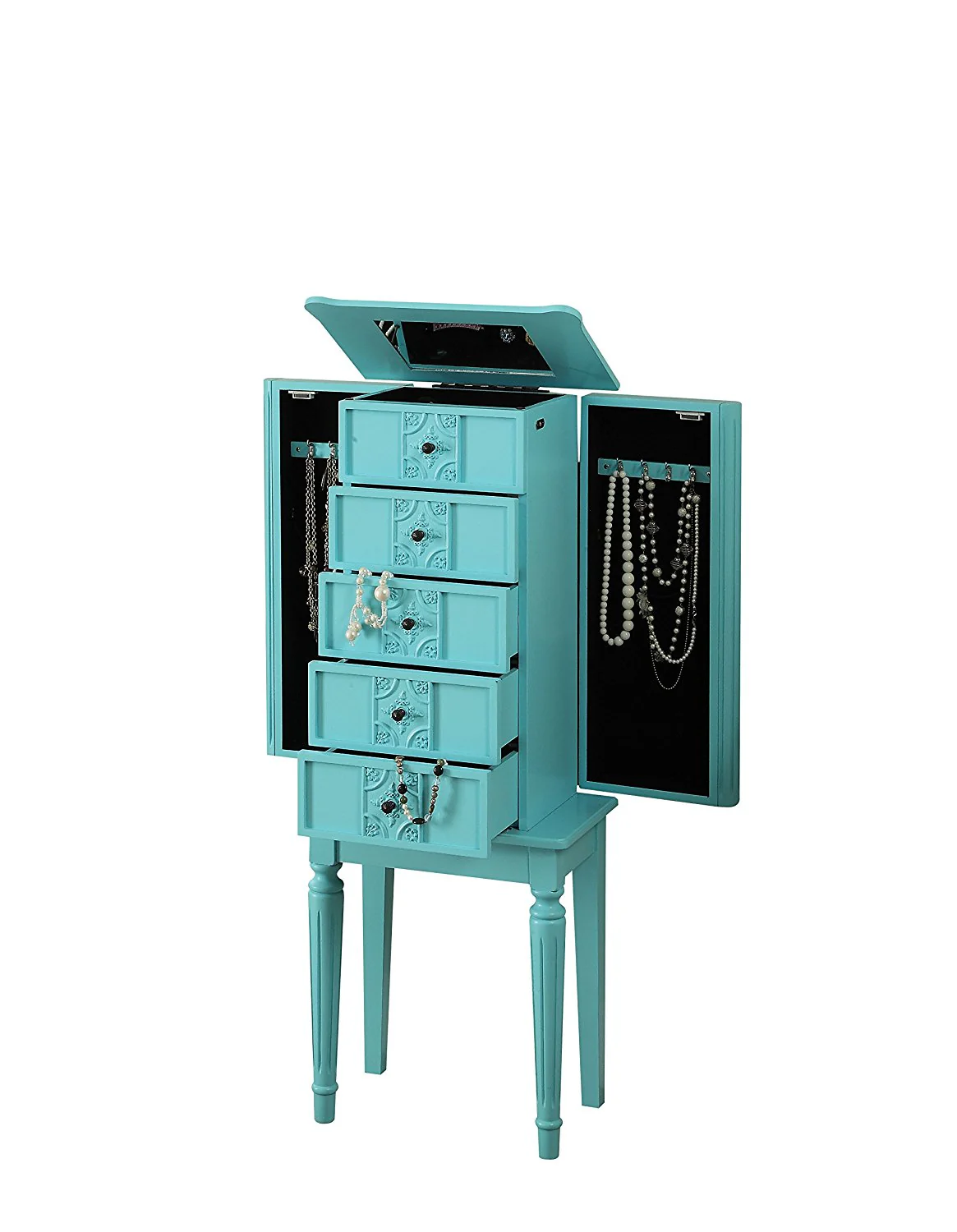 White Mirror Jewelry Armoire By Homeroots - Image 8