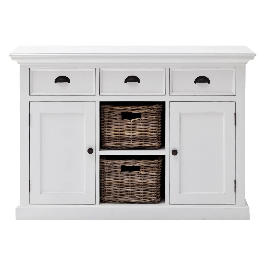 White Modern Farmhouse Large Accent Cabinet With Baskets By Homeroots - Image 6
