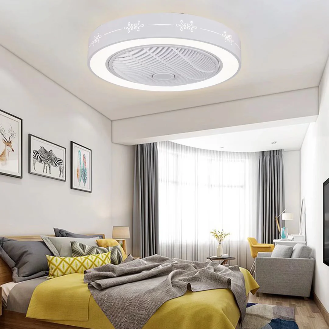 White Modern Flush LED Ceiling Fan and Light By Homeroots - Image 2