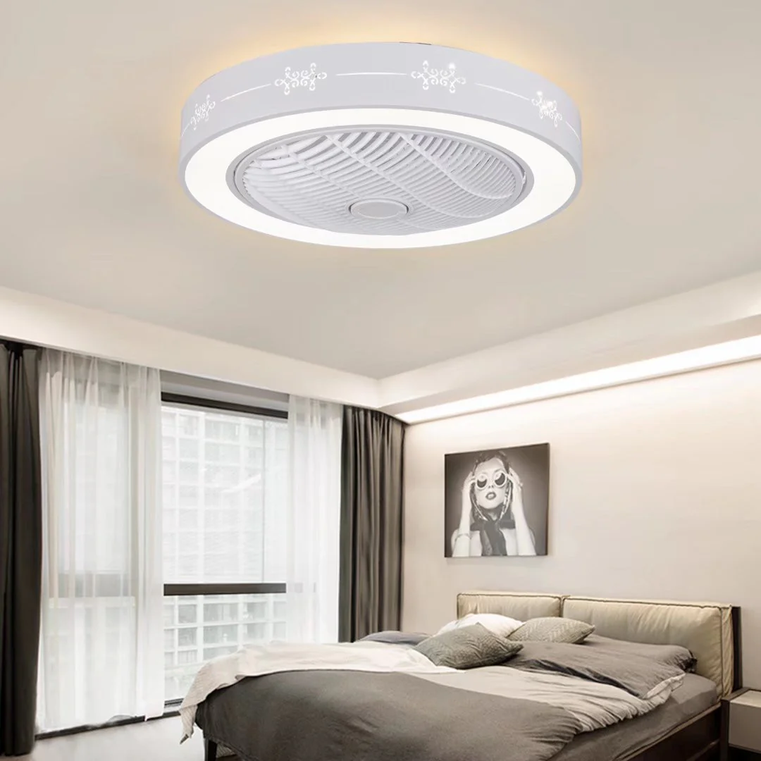 White Modern Flush LED Ceiling Fan and Light By Homeroots - Image 3