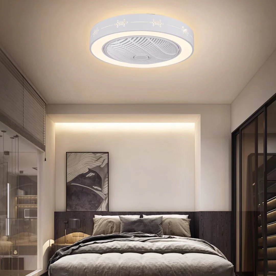 White Modern Flush LED Ceiling Fan and Light By Homeroots - Image 4
