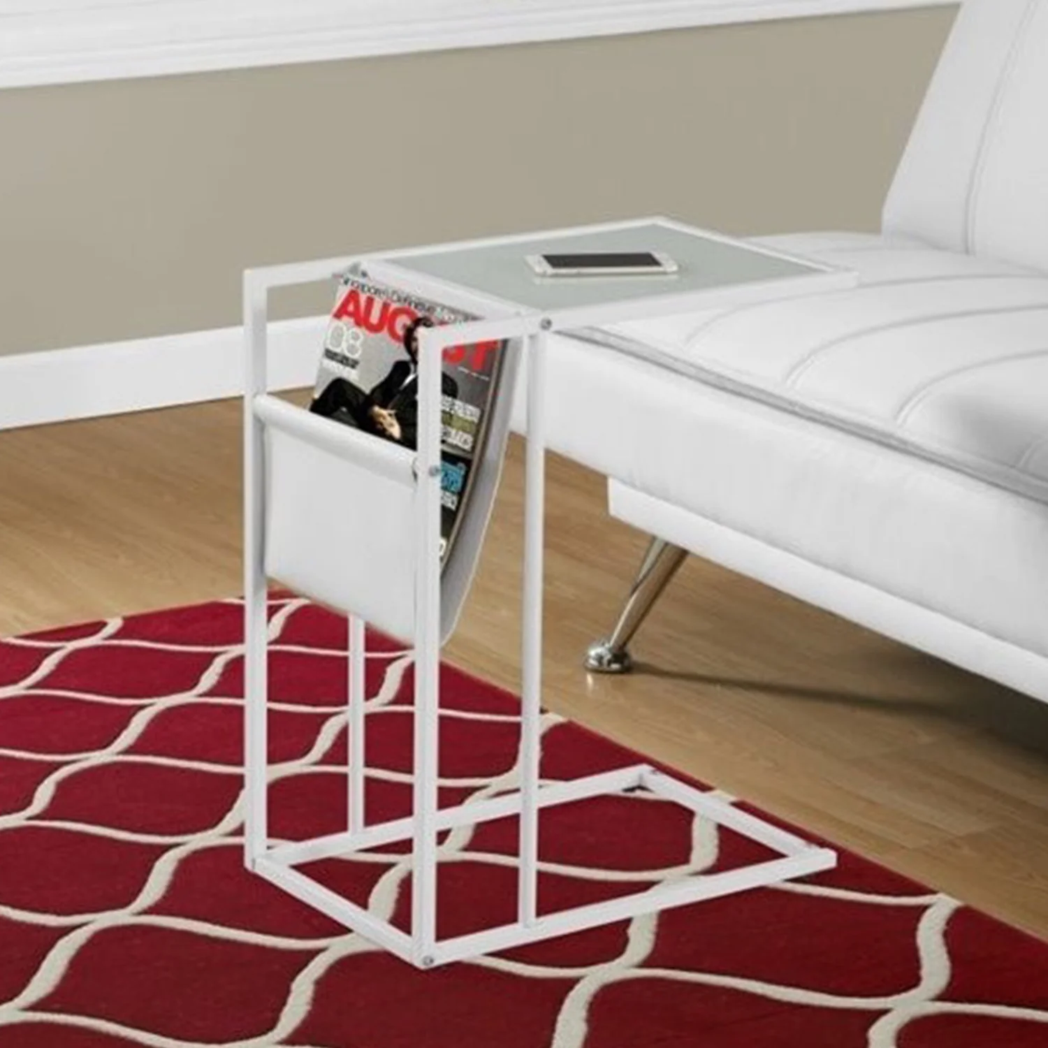 White Modern Metal and Glass TV Table By Homeroots - Image 5