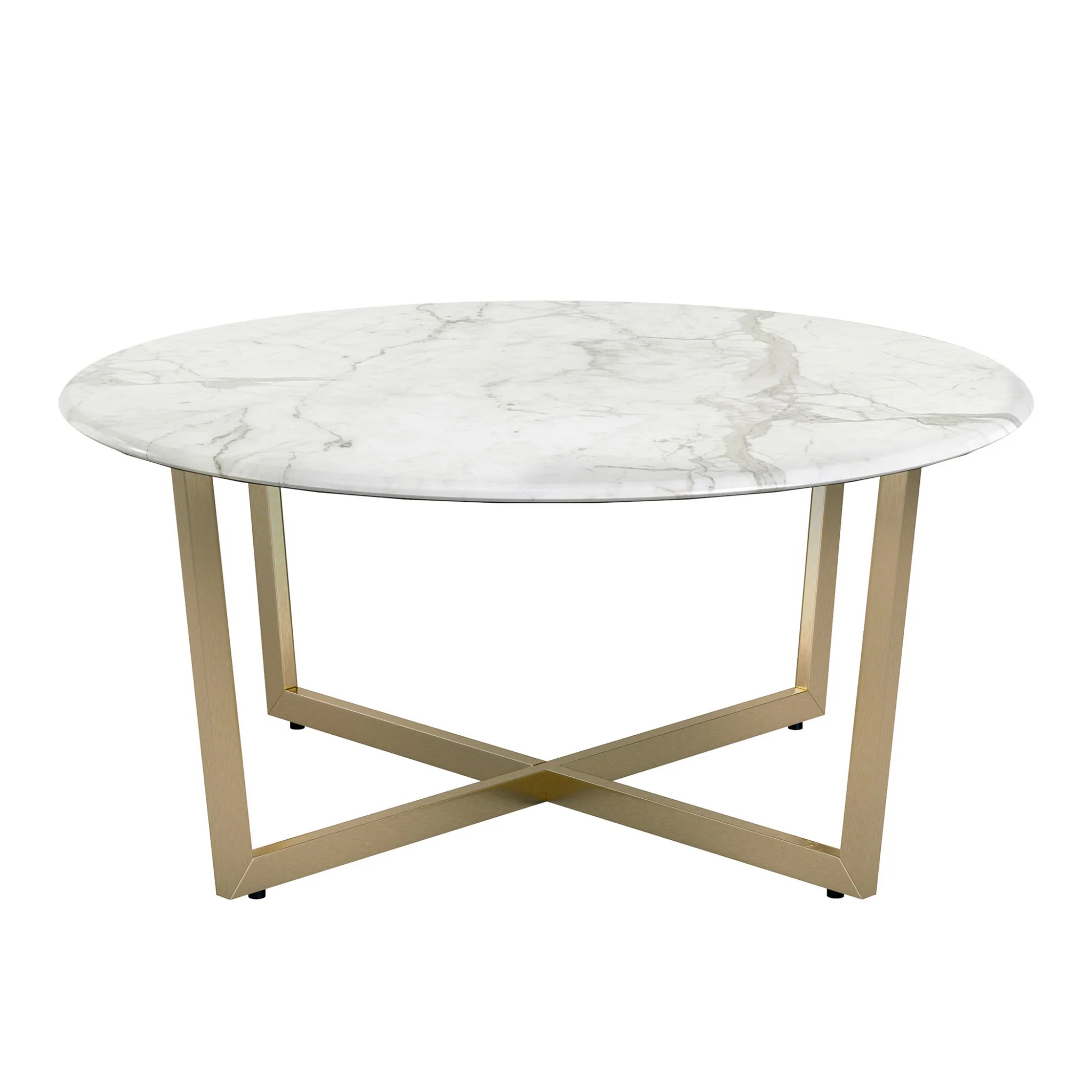 White on Gold Faux Marble Round Coffee Table By Homeroots - Image 2