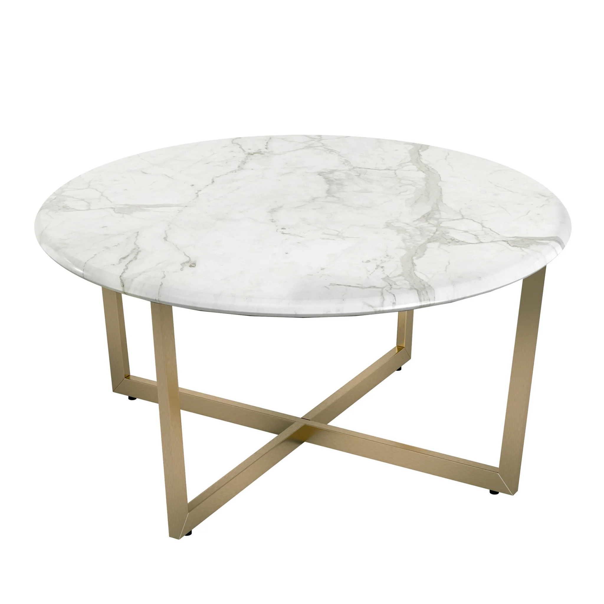 White on Gold Faux Marble Round Coffee Table By Homeroots - Image 3